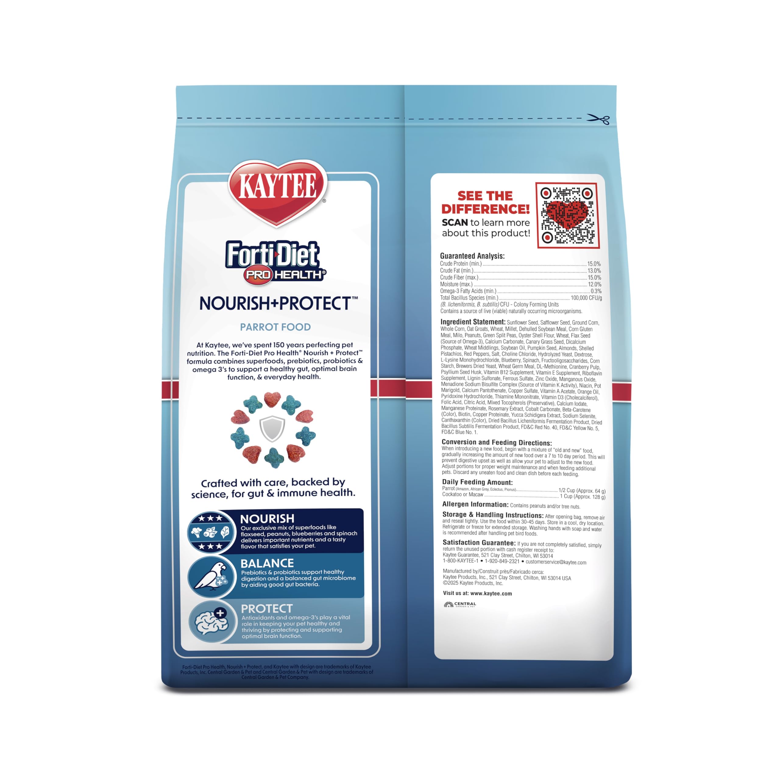 Kaytee Forti-Diet Pro Health Nourish+Protect Parrot Food, Comprehensive Nutrition Backed by Science, Digestive Health, Immune Support, 5 pounds