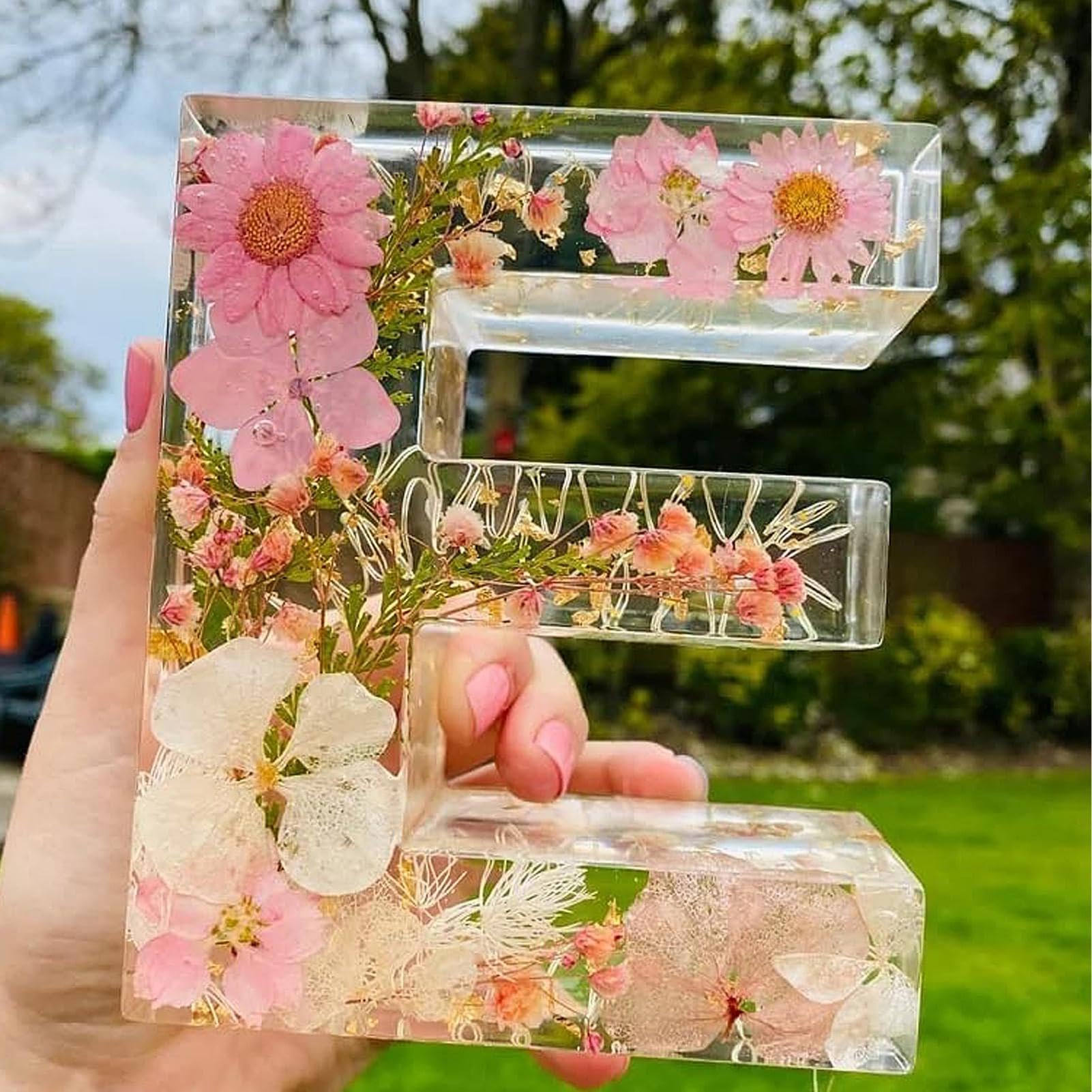 Holdes Floral Resin Night Light with Pressed Flower Letters & LED, Decorative Lamp with Dry Flower, Home Decor