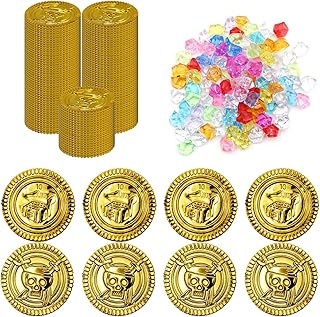 200PCS Pirate Toys Gold Coins and Pirate Gems, Buried Treasure Adventure Game Jewelry Toys, Treasure for Pirate Party, 100 Coins+100 Gems, Diving Toys for Kids Birthday Party Favors Decoration