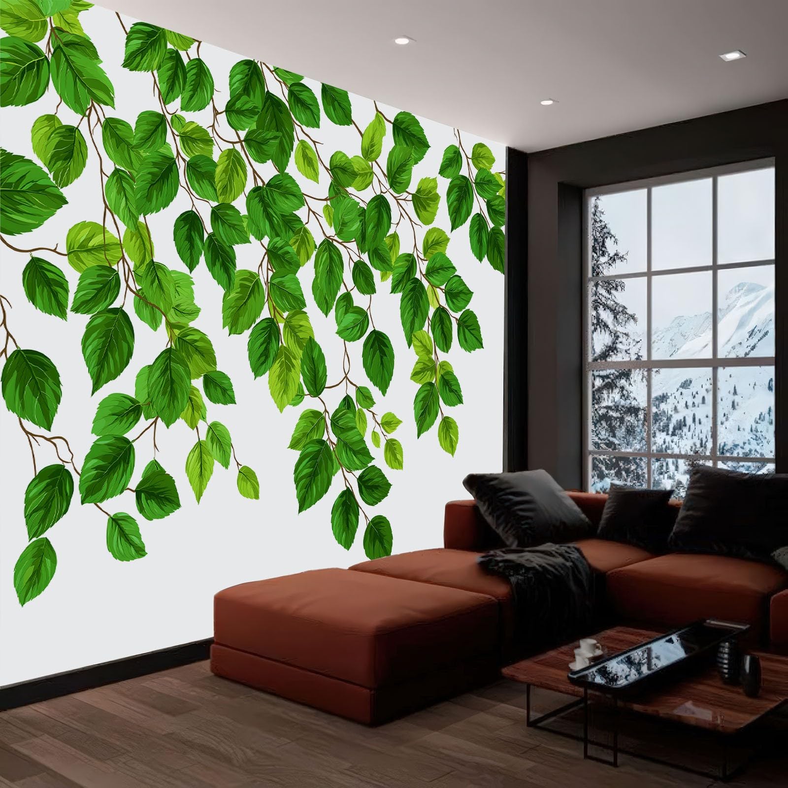 Tapeta, zdjęcie, minimalistyczne liście roślin, 300 x 210 cm, murale, duże tło telewizyjne, sztuka ścienna, biała dekoracja ścienna do salonu, sypialni, luksusowy plakat artystyczny na ścianę