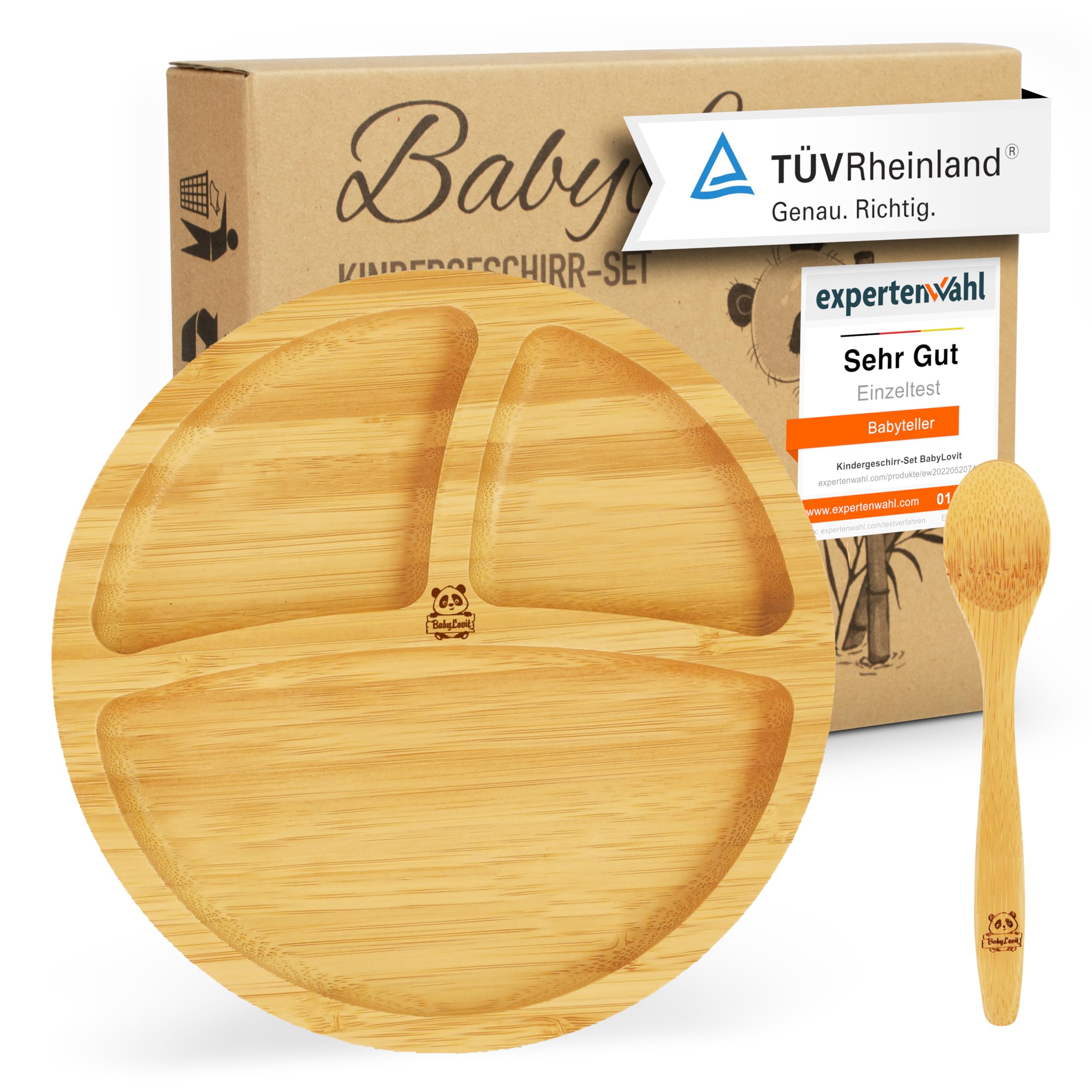 Bol Chaton Finkolo Bol Ventouse Bébé Bambol En Bambou Naturel - Forme Chaton Avec Cuillère - Vaisselle Apprentissage Sans BPA Piatto Svezzamento