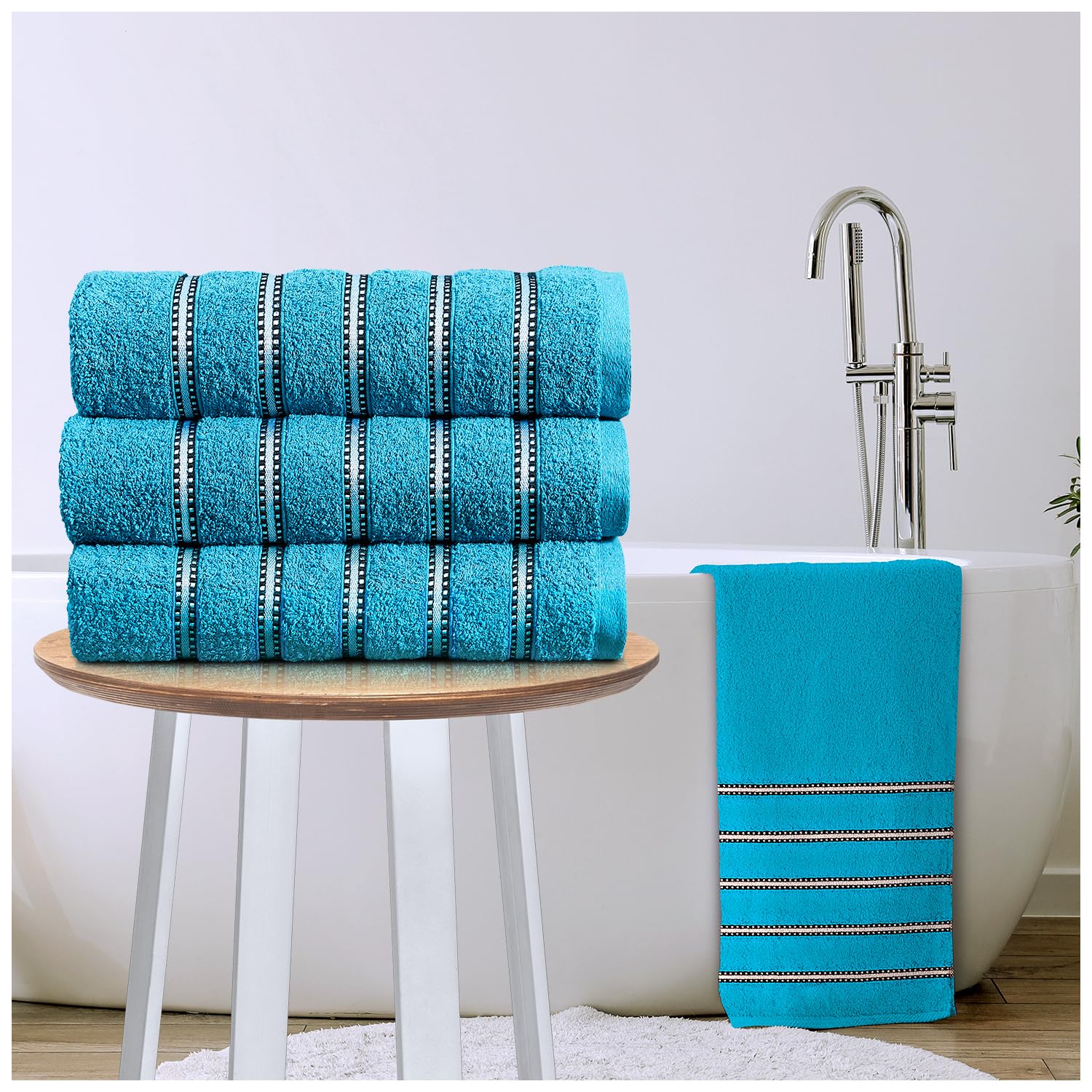 GC GAVENO CAVAILIA Stripe Bath Sheets Extra Large 3Pack | 600GSM Towels Bath Sheets Quick Dry & Water Absorbent Towels Set | Lightweight Hotel Quality Thick Cotton Towel Bath Sheet 90x150 Cm, Teal