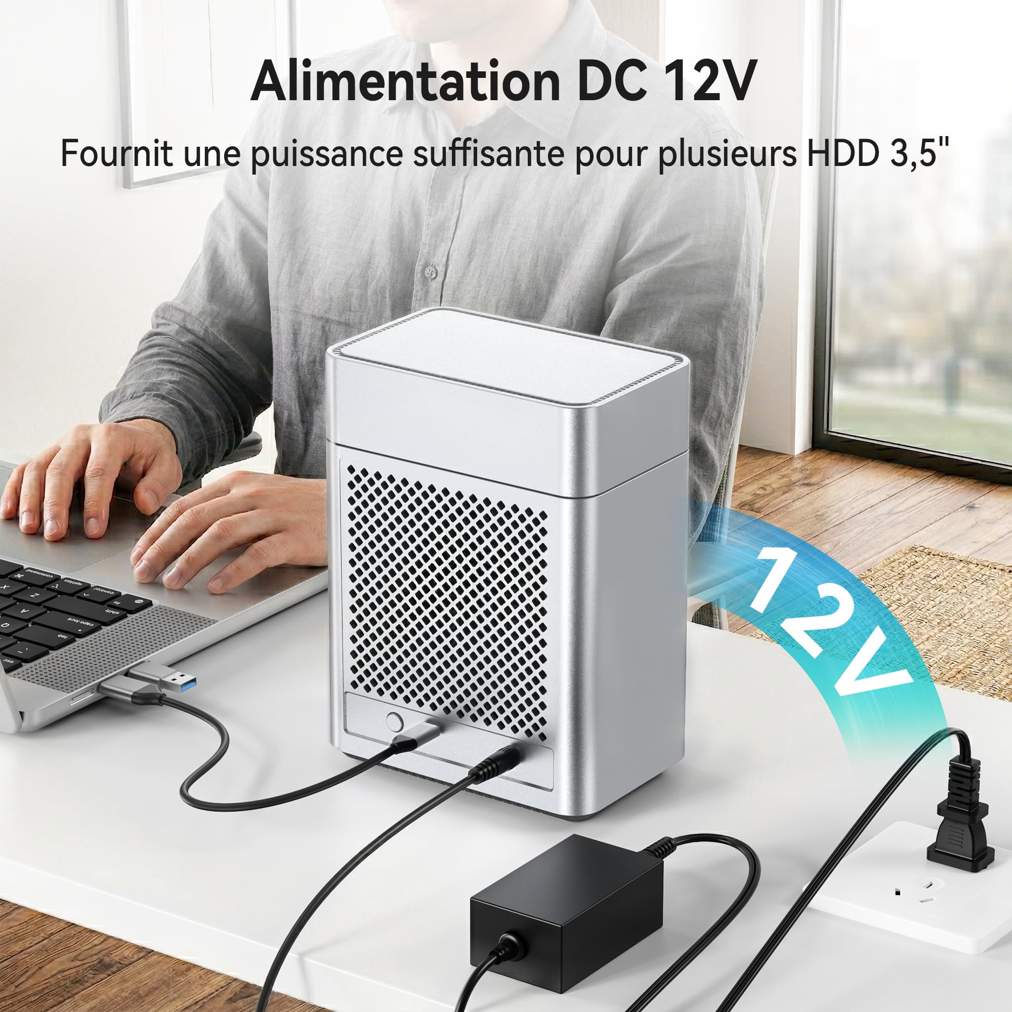 Yottamaster 2 Baies Boitier Disque Dur Externe, 3.5 HDD 5Gbps Couvercle Magnétique, Installation sans Outil, Jusqu’à 24 to × 2, Ventilateur Intégré de 60mm, Fonction Veille Automatique (sans Raid)