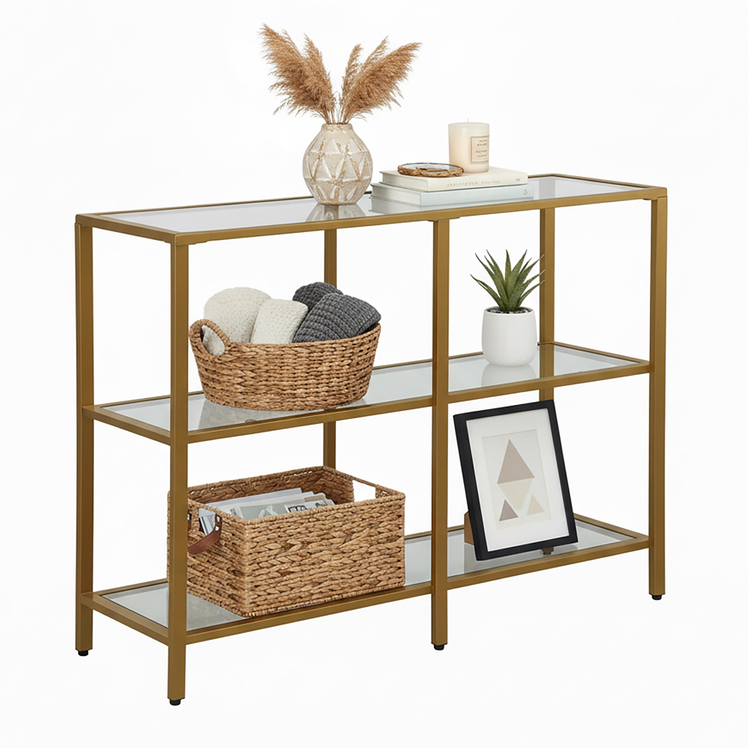 Relaxdays Consolle, HxLxP: 73 x 100 x 30 cm, Metallo, Vetro, Stretta per Ingresso, Tavolo con 3
