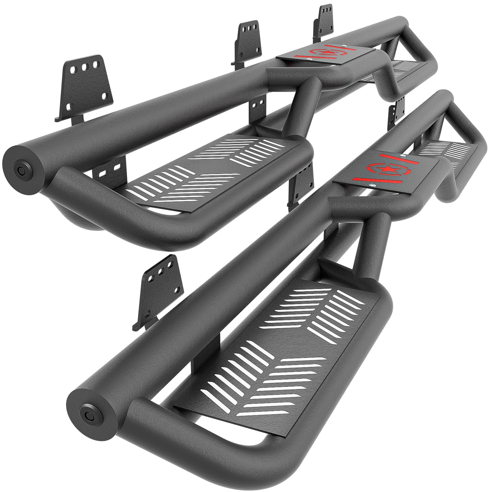 Running Boards Side Steps Compatible with 2019-2026 Dodge Ram 1500 Crew Cab New Body Design, Bolt-on Nerf Bar Step Bars, Heavy-Duty Steel Two Stairs Design (Black)