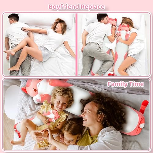 Miniatura 4 de Almohada larga de felpa para el cuerpo, 44 pulgadas, lindo gato rosa de peluche, peluche suave, almohada de peluche de gatito, juguete de regalo