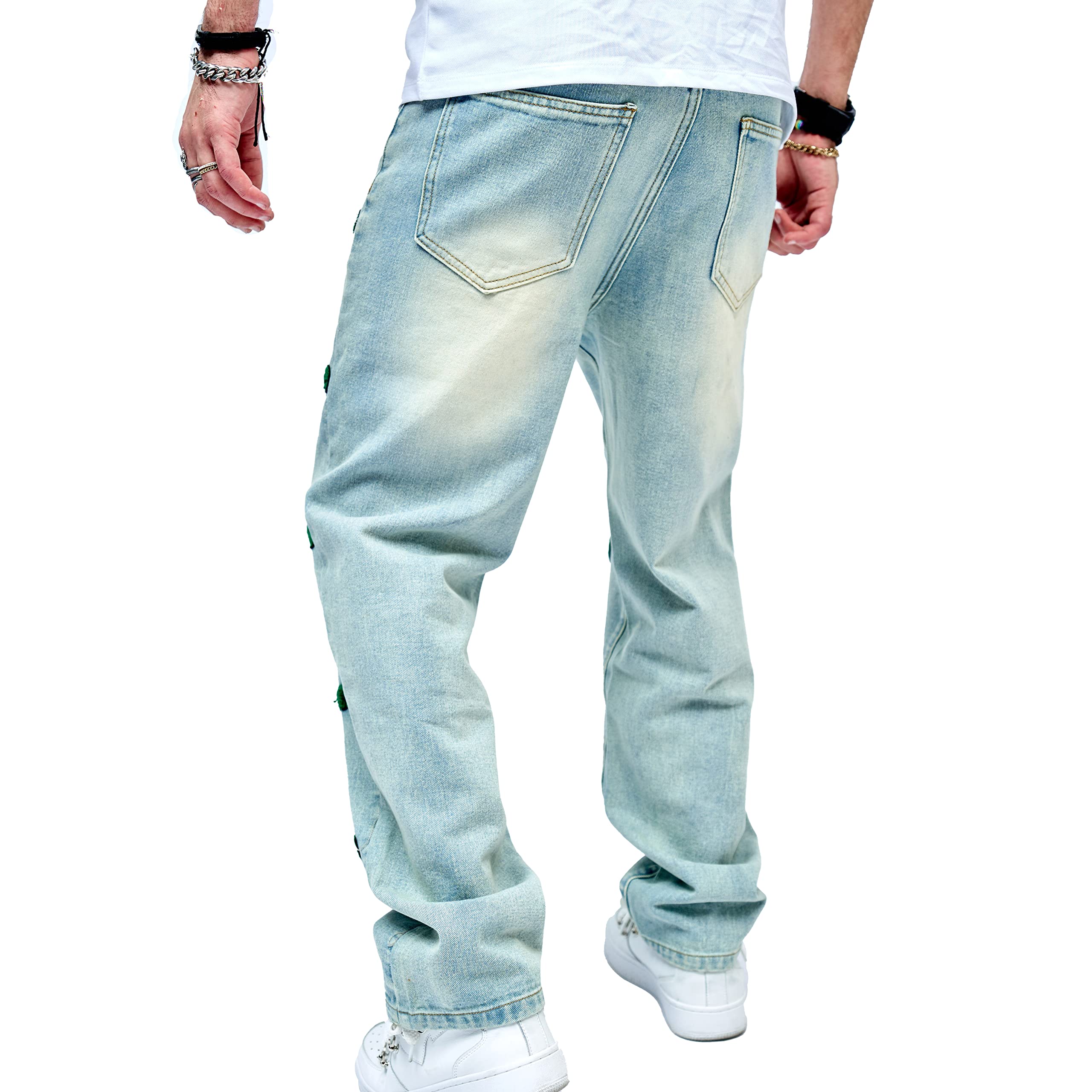 WEIBUMAOYI Pantaloni larghi da uomo Jeans da uomo vestibilità rilassata Jeans da uomo lavati Oversize gamba dritta da carpentiere Jean, Bluebadge002, 52