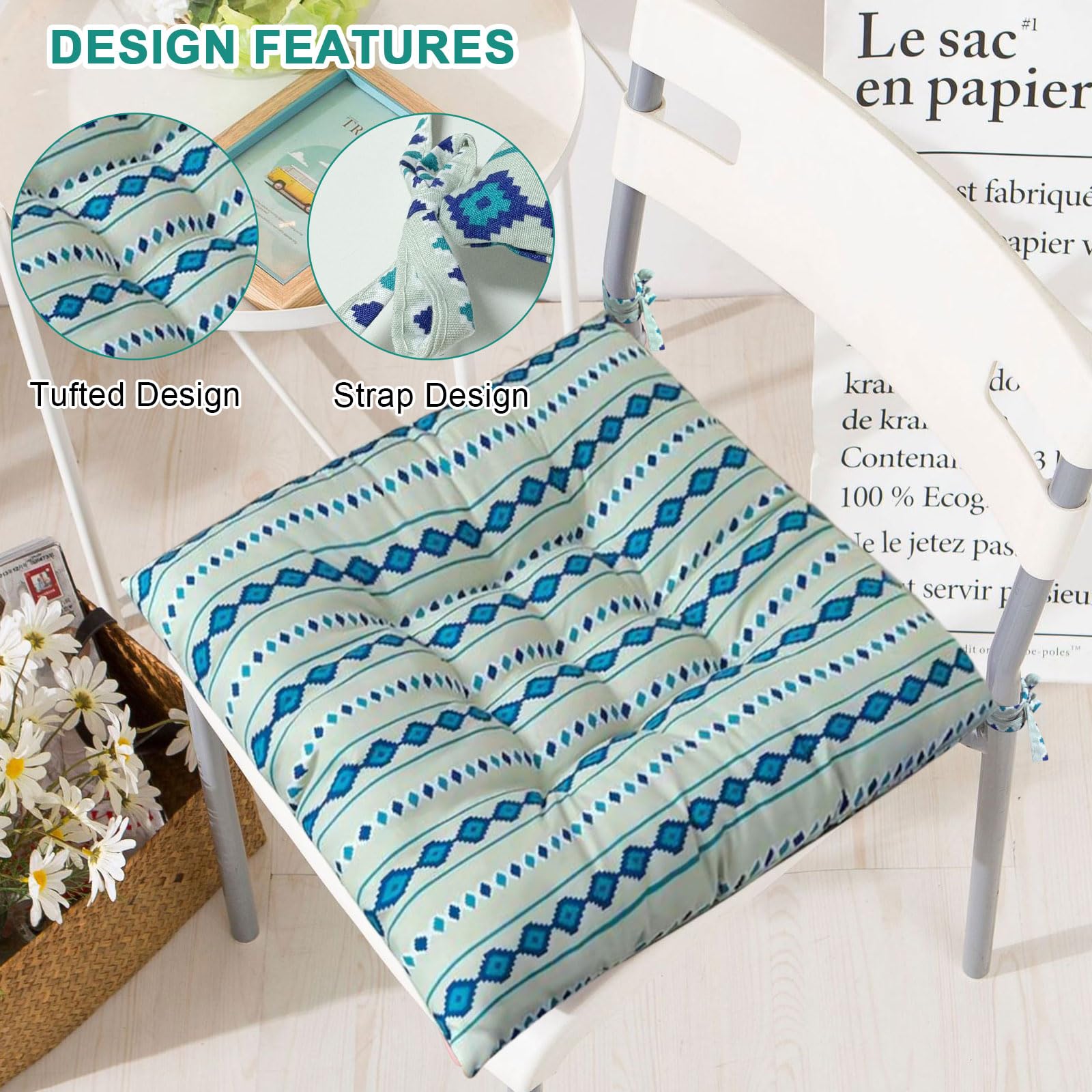 Lot De 6 Coussins De Chaise Avec Rubans Violet Clair 40x40x5 Cm - Intérieur Et Extérieur