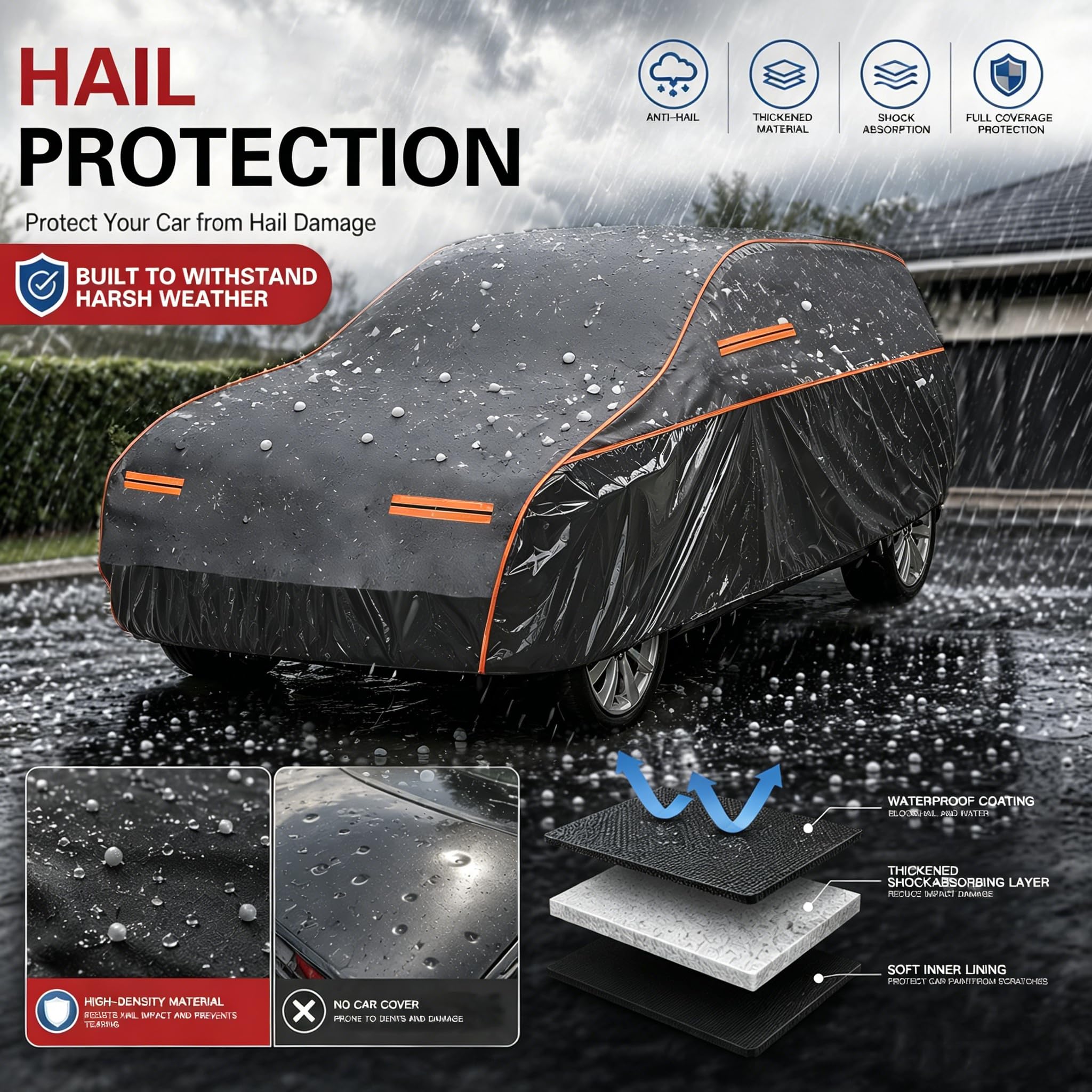 Autoschutzdecke Hagelschutz für VW Scirocco III Coupe 2008-2017, 3-lagige Autoschutzhülle, wasserdicht & atmungsaktiv, stoßfest gegen Hagel, Schnee & UV, mit Polsterung & Tasche-h781hb