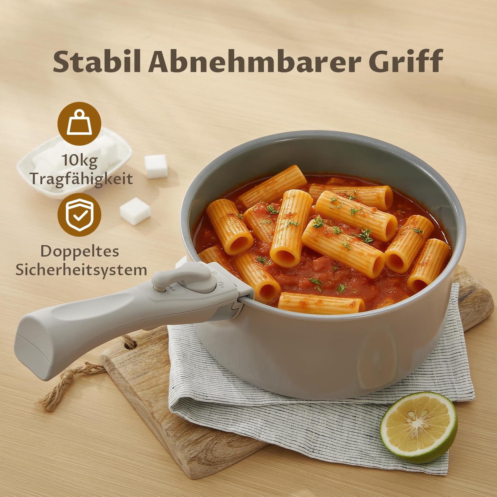 BLAZANT Topfset Induktion, Antihaft Keramik Töpfe mit abnehmbarem Griff | Kochtopf-Set für alle Herdarten, Molekular-Induktionsboden, PTFE/PFOA-frei, platzsparend für Camping & RV, 2 Universaldeckel