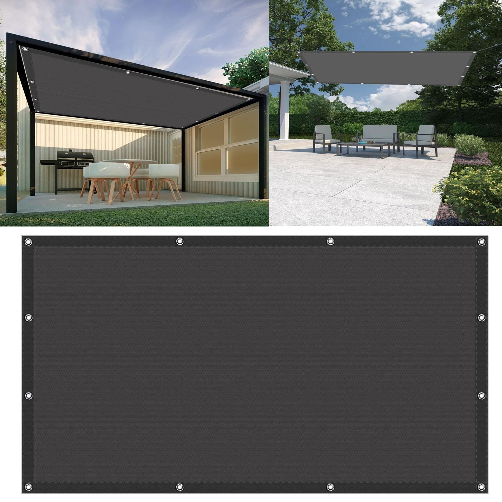 Wodoodporny Żagiel Ogrodowy 1.6 x 2.8 m Impregnowany Blok Poliestrowy Pes UV Baldachim Na Patio Z Blokadą Z Linami Na Podwórku Na Patio, Czarny