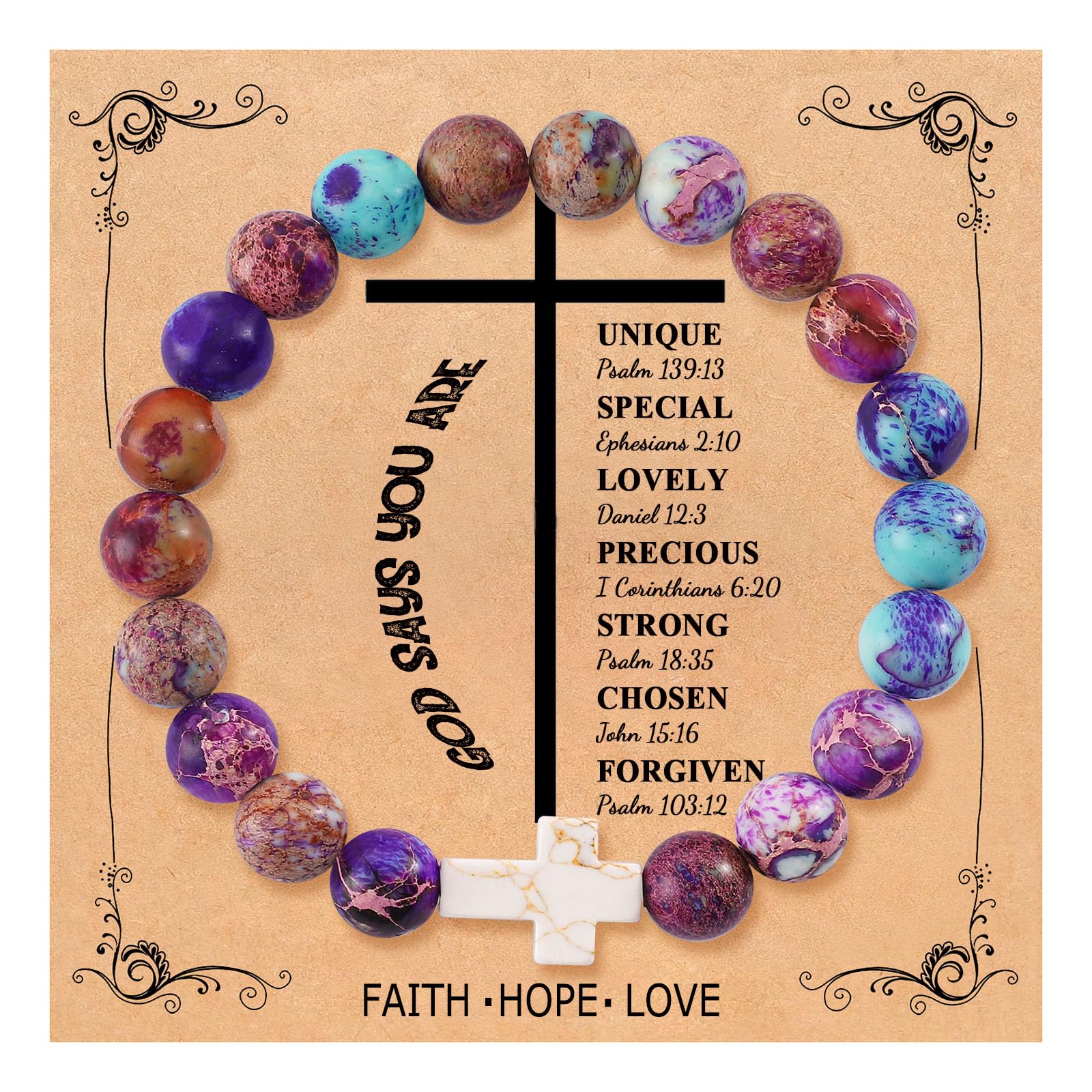 QWNHONEY Cross Bracelet for Women Christian Gifts Colorful Imperial Stone Catholic Religious Jewelry Mothers Day Birthday Christmas Gifts for Women Mother Daughter Sister Girlfriend Grandma Wife