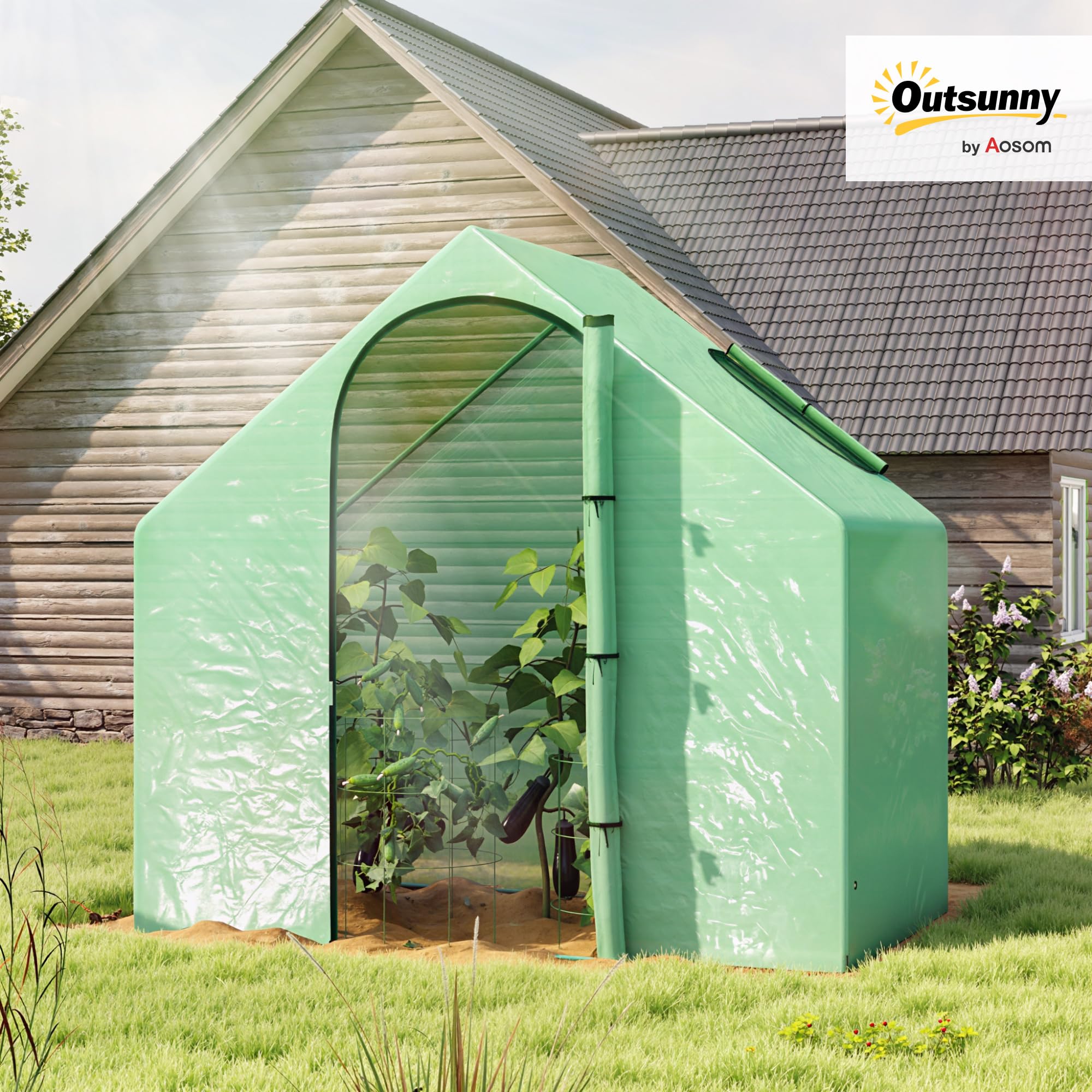 Outsunny Invernadero Pequeño Invernadero de Exterior con Ventana Puerta con Cremallera Marco de Acero y Cubierta de PE 140g/㎡ para Cultivar Tomates Plantas Flores 180x100x168 cm Verde