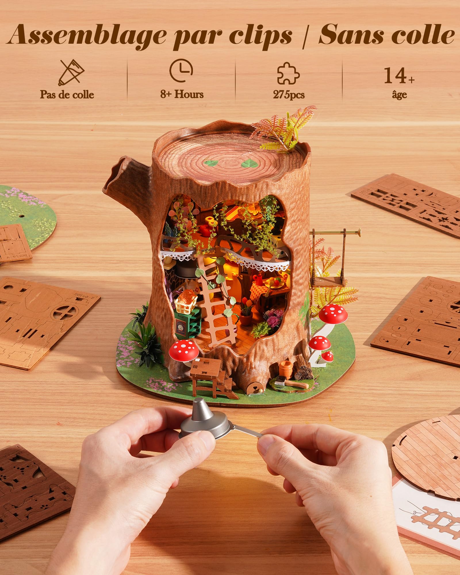 Rolife Miniature Maison Cabane dans Les Arbres de Conte de fées, 275 pièces Maquette Maison 3D Puzzle Maison de Poupée en Bois 3D à Construire Book Nook pour Adultes Pas de Colle nécessaire