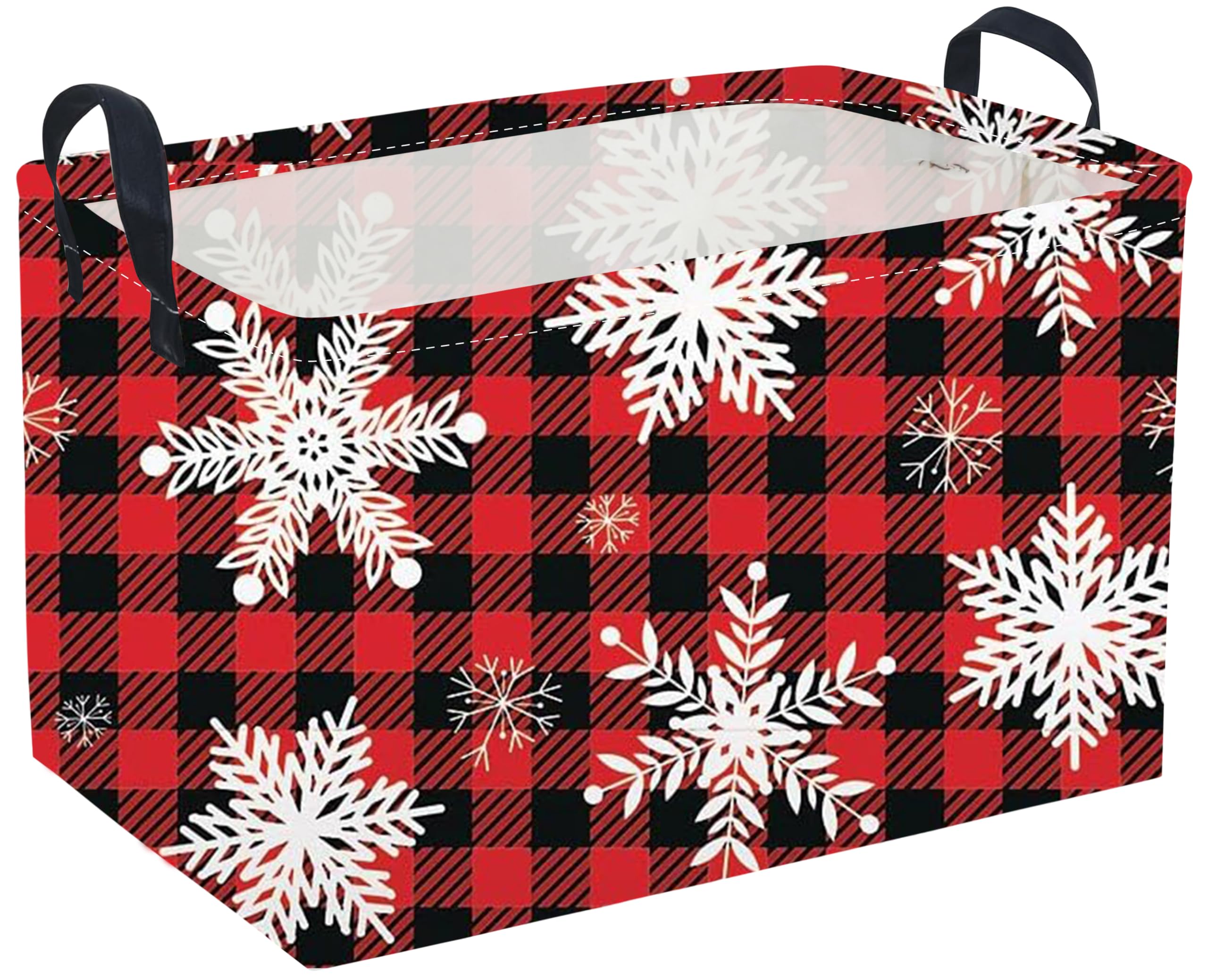 Rectangular Christmas Baskets,Snowflakes Basket Empty,Waterproof PE Coating Cute Bins for Kids with Handles,Gifts Baskets,Books Bin. (Red snowflakes)