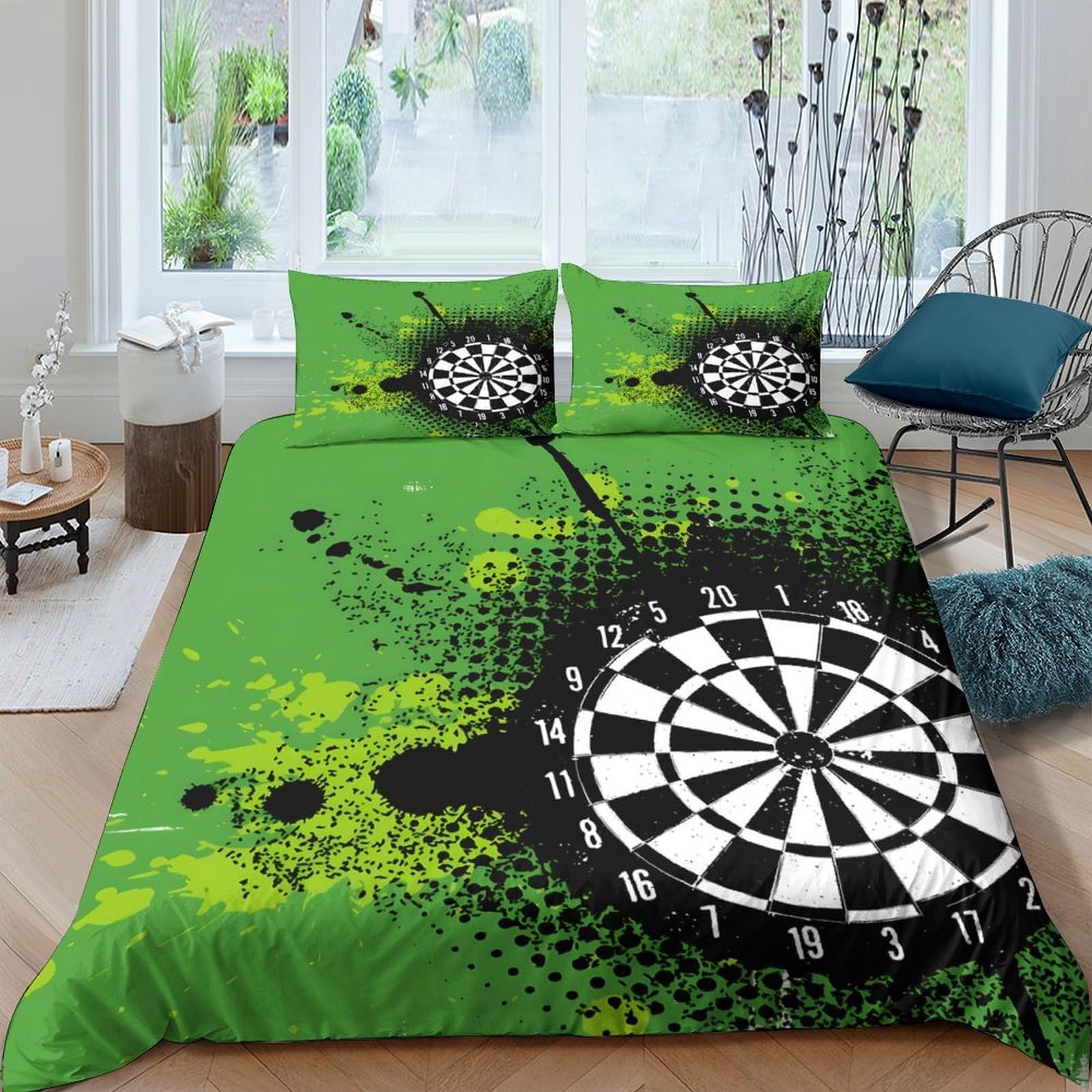 Ctjqhvkz Style-5 3D Printed Dartboard Green Fitted Sheet Microfiber Soft Breathable Graffiti Mattress Cover For Bedroom Dorm Decor Single（135X200cm）