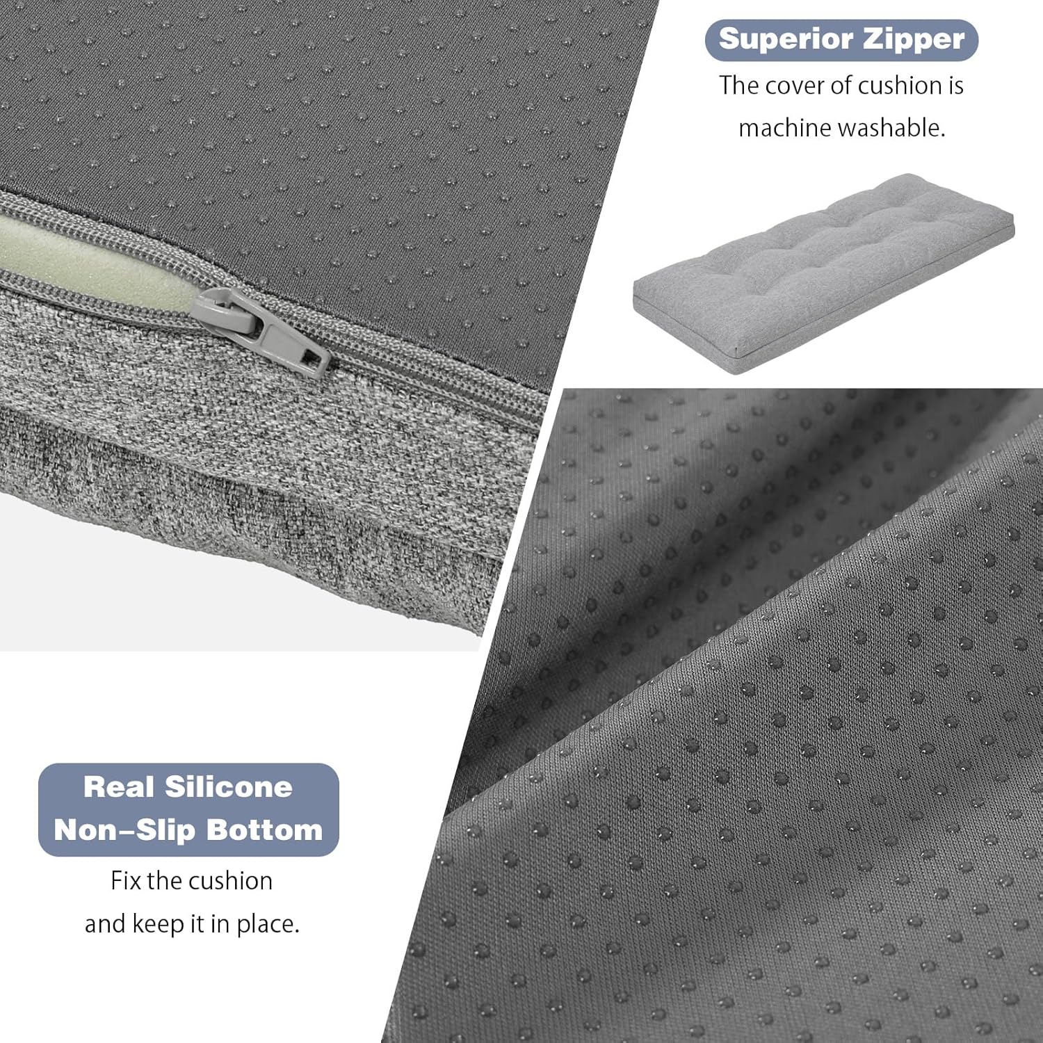 baibu 36 Inch Dual-Layer Patent Design Memory Foam Bench Cushion, Non-Slip Indoor Bench Cushion Standard Size Foam Pad with Machine Washable Cover (Grey, 36x15x3in)