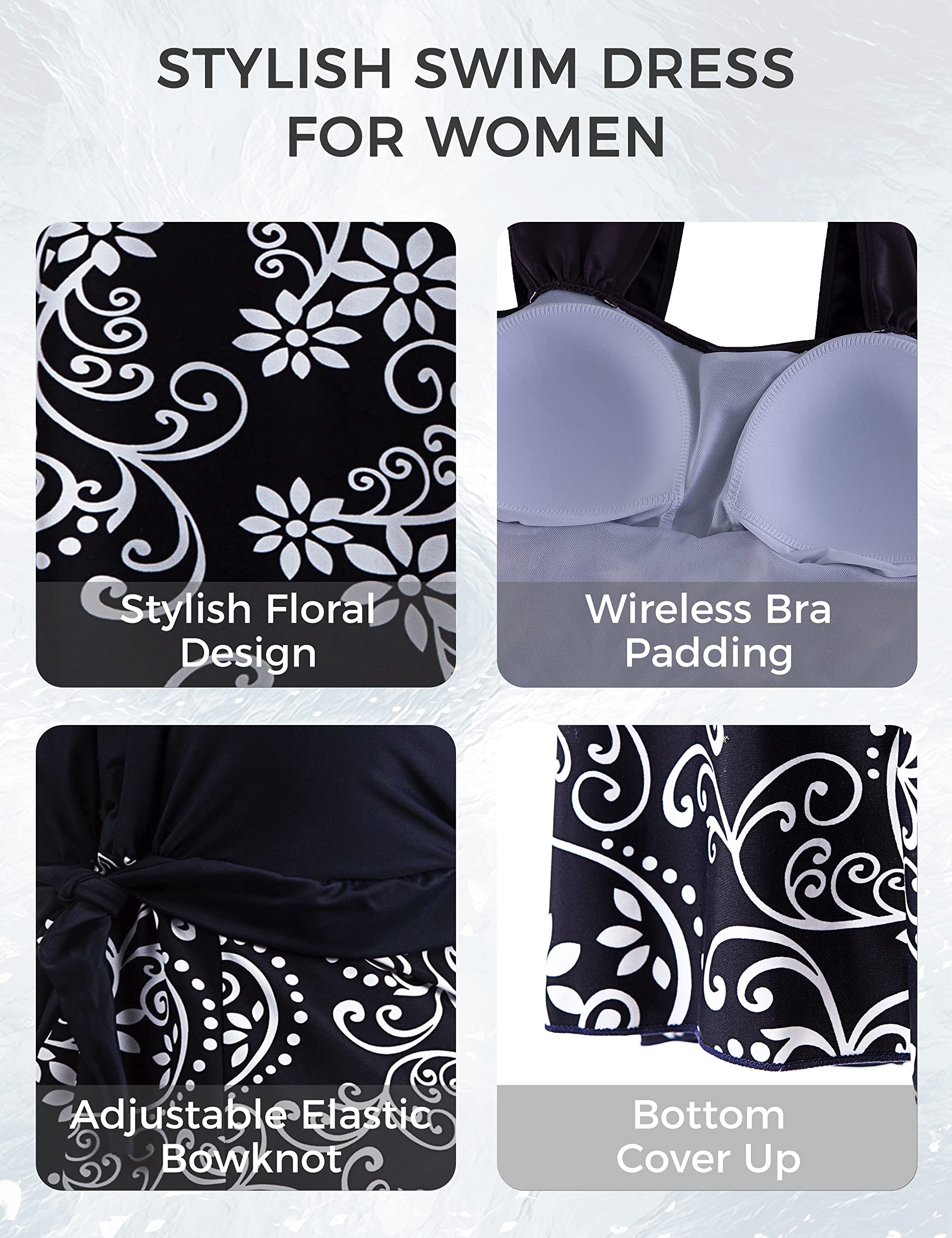 Wantdo Costume da Bagno Plus Size a Vita Alta Costume Intero con Gonna Estate Elegante Vestito Floreale Donna per Mare e Spiaggia 1 Pezzo