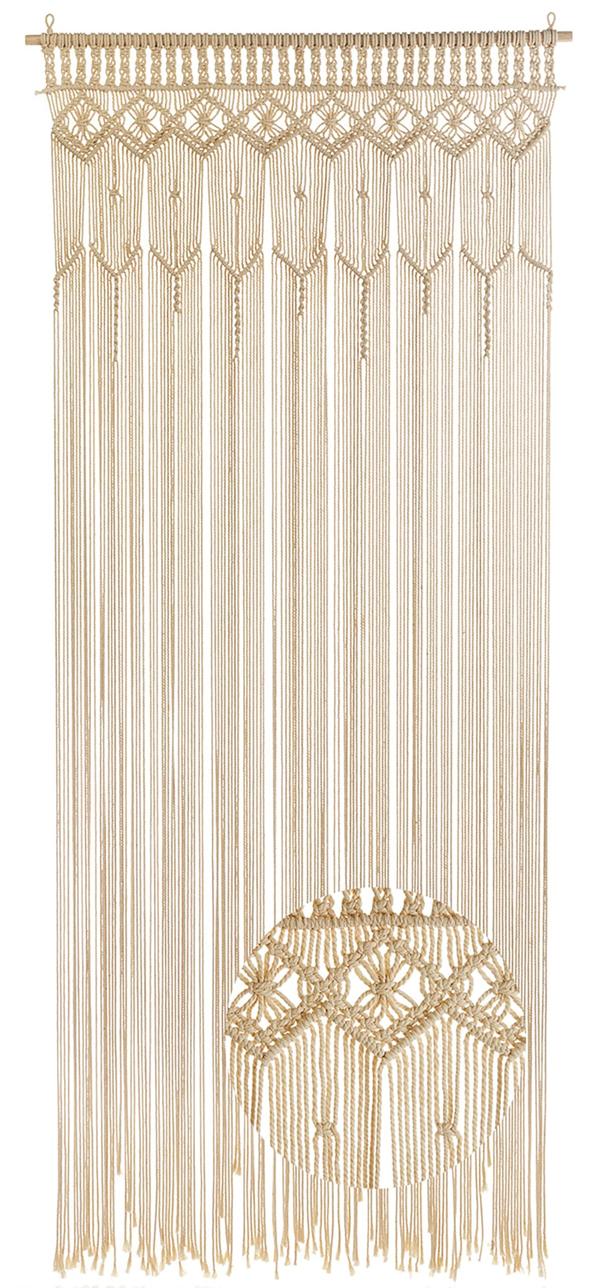 Kobolo Türvorhang LACE 95x200/220 cm, handgewebter Makramee-Vorhang, Baumwolle, Beige, Boho-Dekoration für Türen & Fenster, Hochzeitsdeko, Raumteiler & Wandbehang, Gewebte Tapisserie, Fadenvorhang