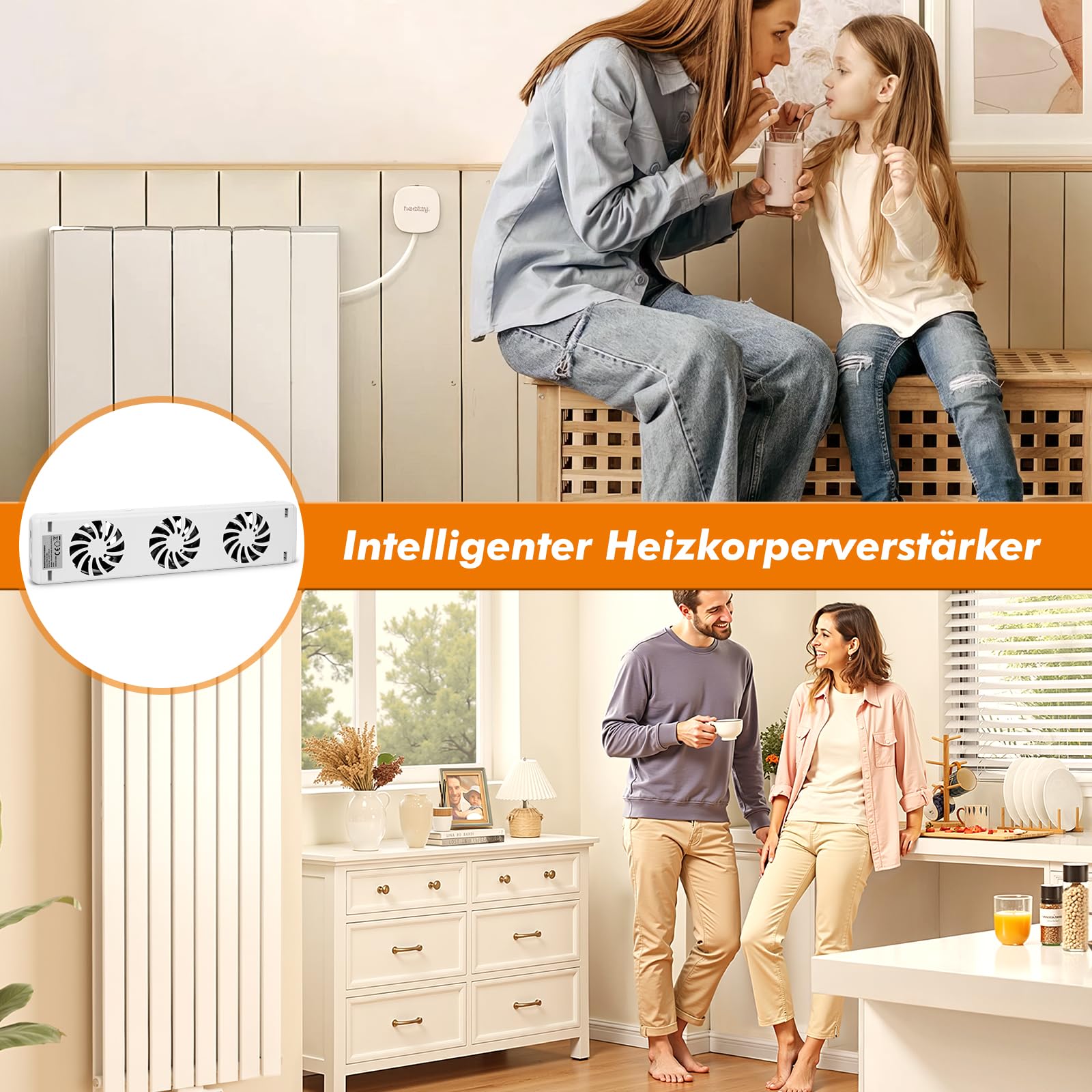 Heizkörper Ventilator mit Control Sensor, Smart Heizkörperventilator - Duo-Set (2X) - Bis zu 25% Energieeinsparung - Heizungsventilator Wärmepumpen-geeignet - Mehrere Geschwindigkeiten