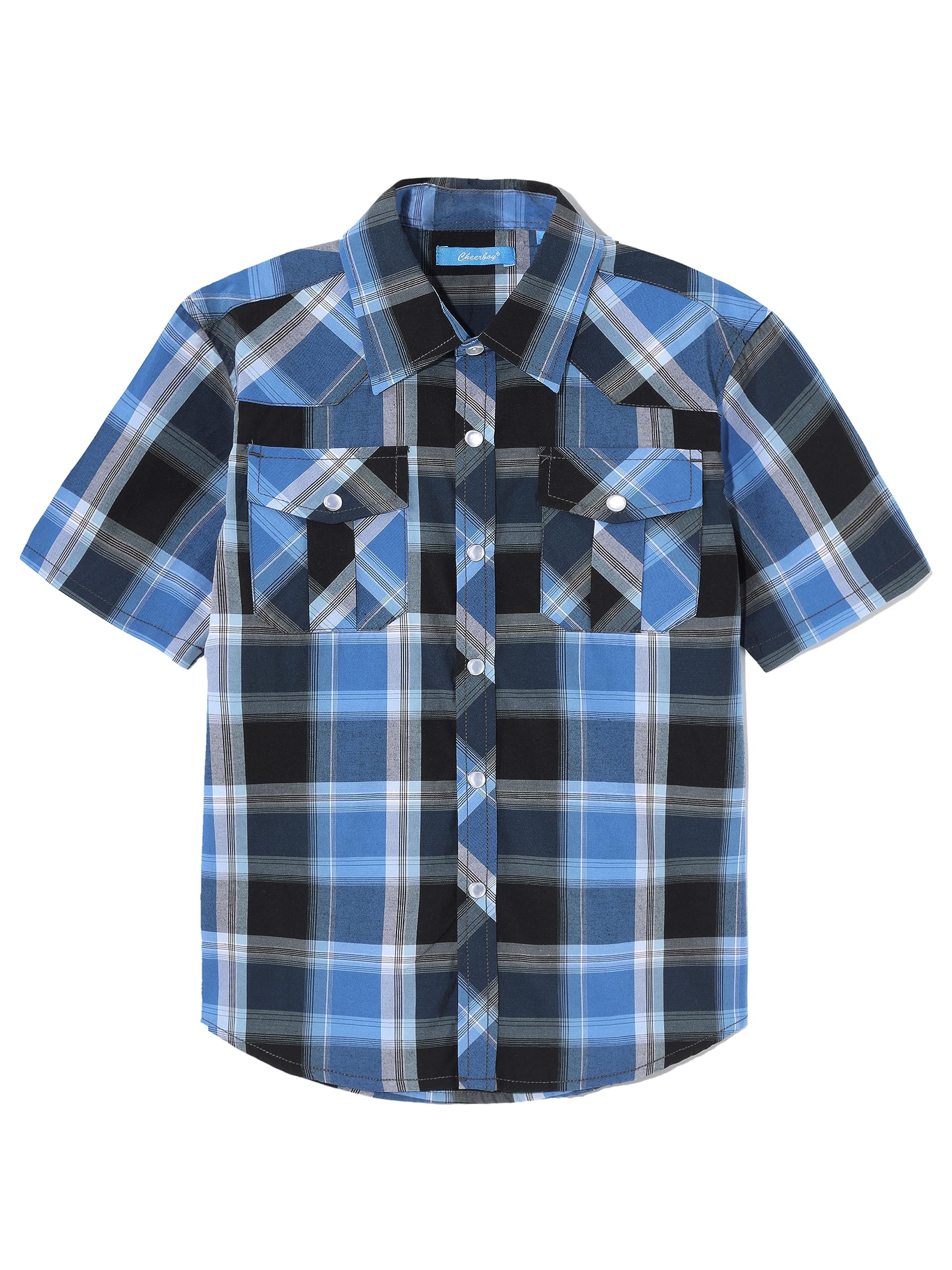 CHEERBOY Boy's Toddler Kids Casual Short Sleeve Western Pearl Snap Button Plaid Shirt 4-16 Years