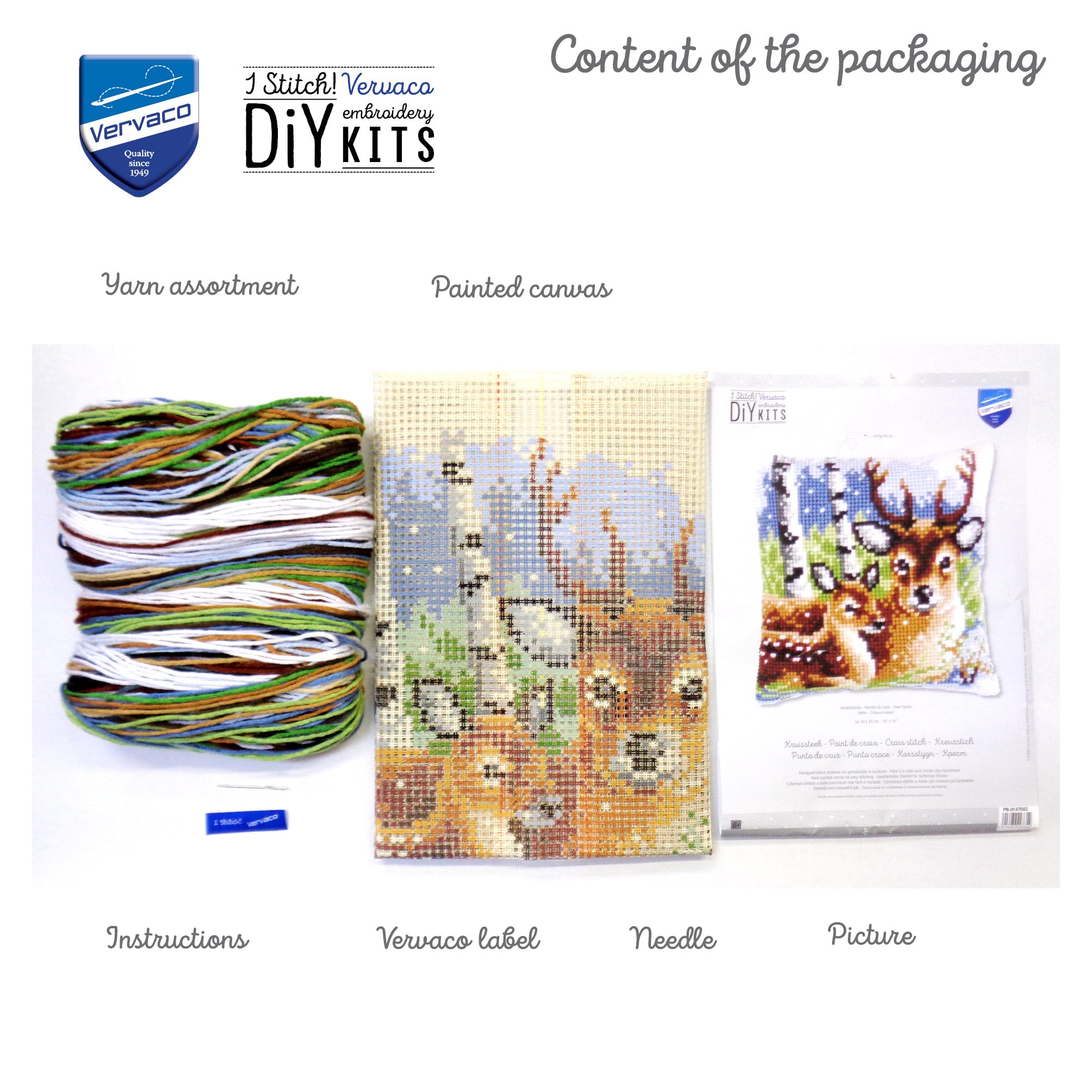 VERVACO Kit Cuscino Punto Croce Famiglia dei Cervi Set Ricamo Principianti Cuscini Gobelin Decorativi ca. 40 x 40 cm Accessori per Lavoretti Creativi DIY Casa Decor Hobby Adulti Cross Stitch