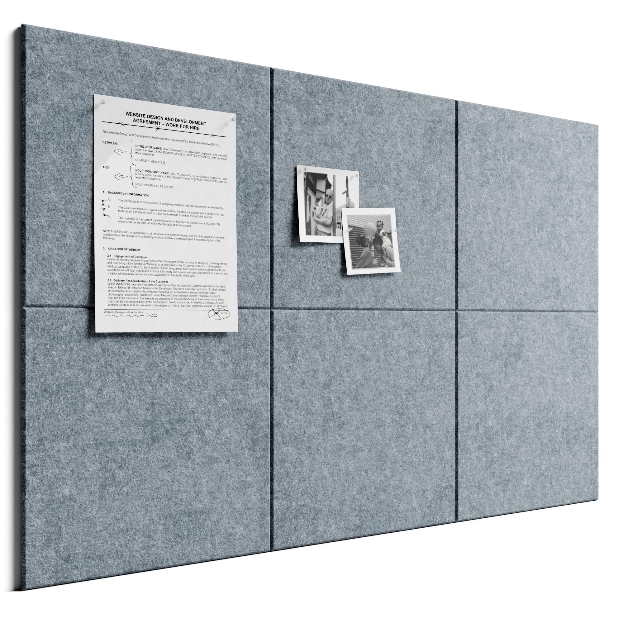 Bumusty Large Cork Board Alternative36 x24 Felt Bulletin Board Tiles, with 30 Pushpins, 40 Adhesive Tabs, 6Pack Slat Wall Paneling, Cork Boards for Office Push Pin Board Felt Board-Silver Mink — image 1