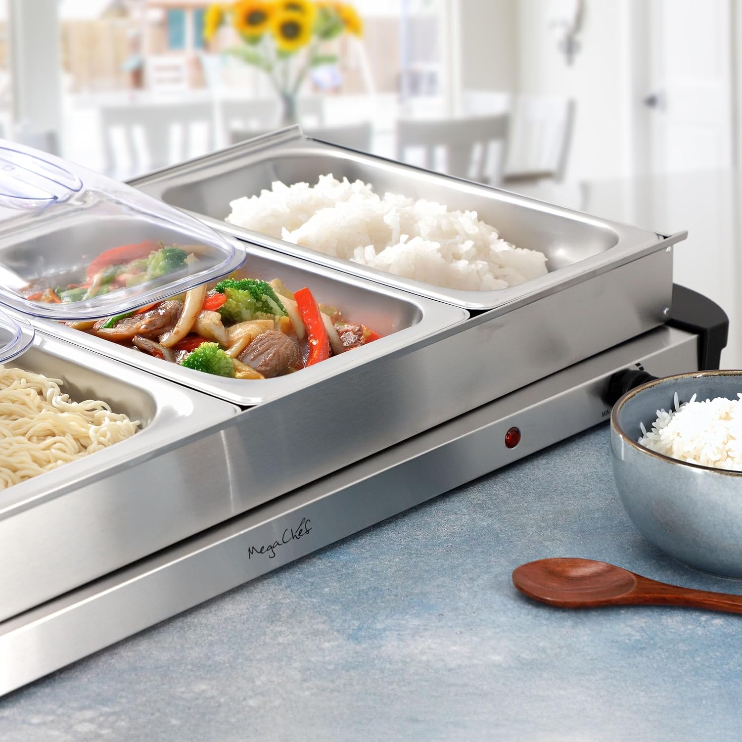 MegaChef Buffet Server & Food Warmer with 5 Removable Sectional Trays, Heated Warming Tray and Removable Tray Frame