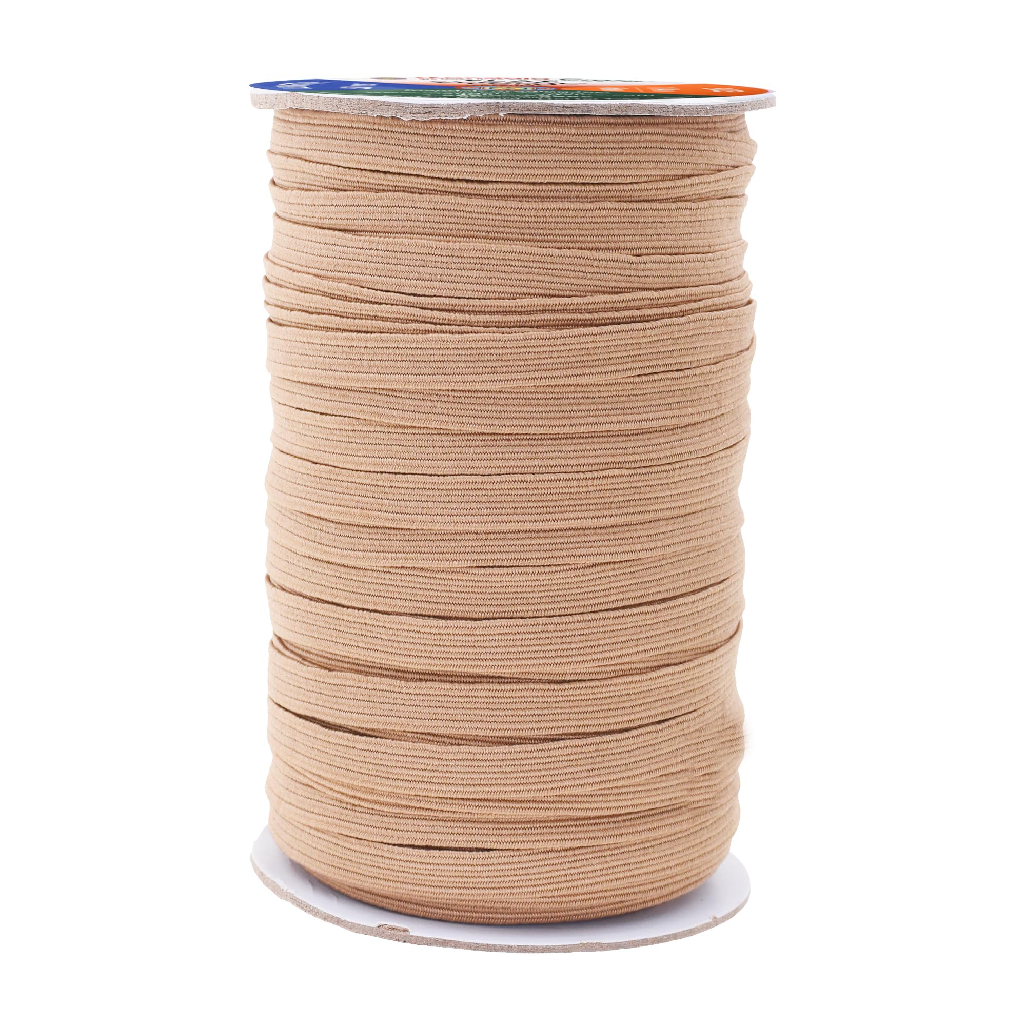 Mandala Crafts 6mm 50 Yds Roll of Nude Elastic Bands for Sewing - 1/4 Flat Elastics Cord - 1 4 Inch Braided Stretch Straps for Crafting