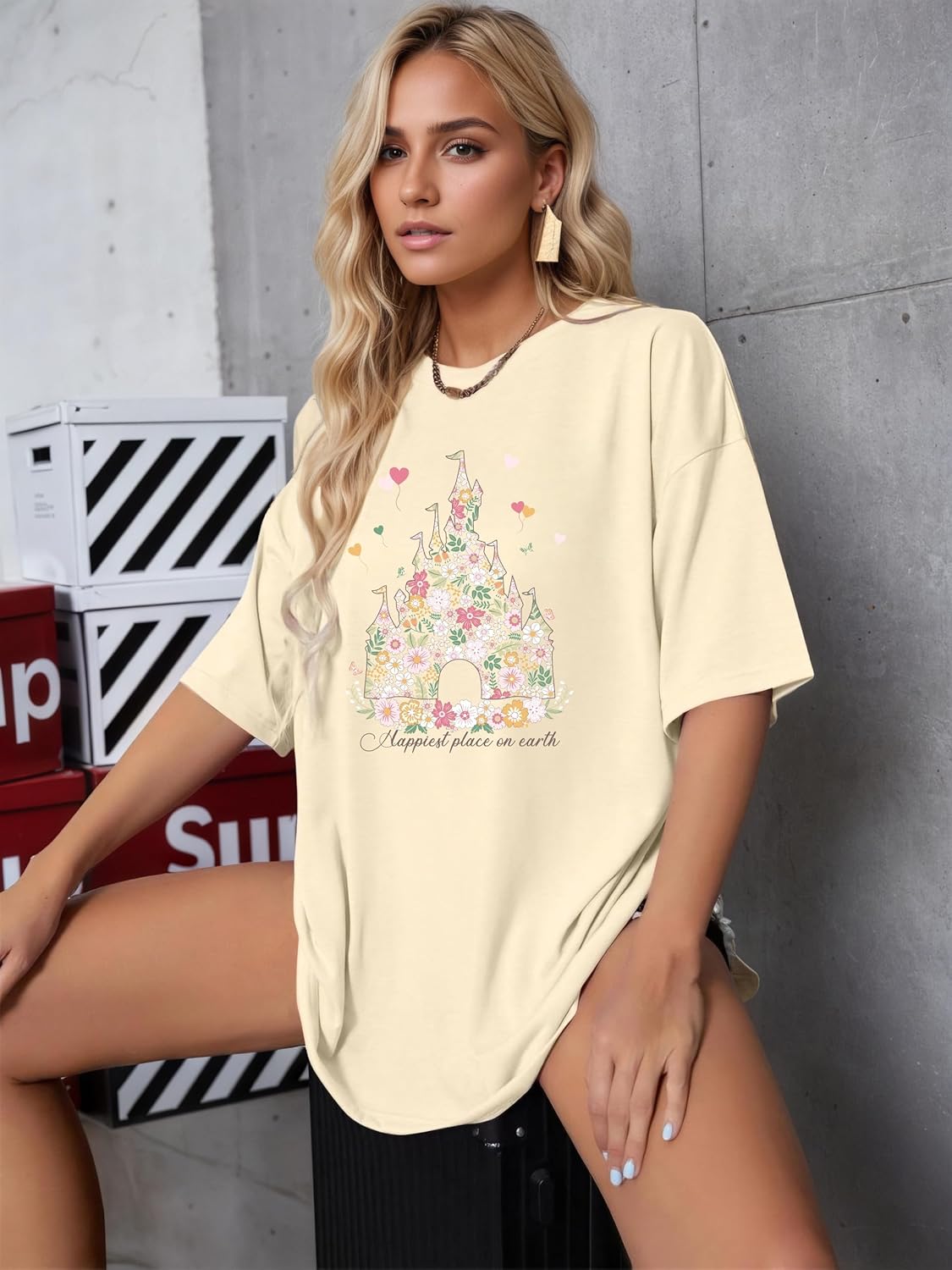 Magic Kingdom Shirts for Women Oversized Sequin Magical Shirt Colorful Castle Graphic Tshirt Summer Vacation Tee Tops - Image 3