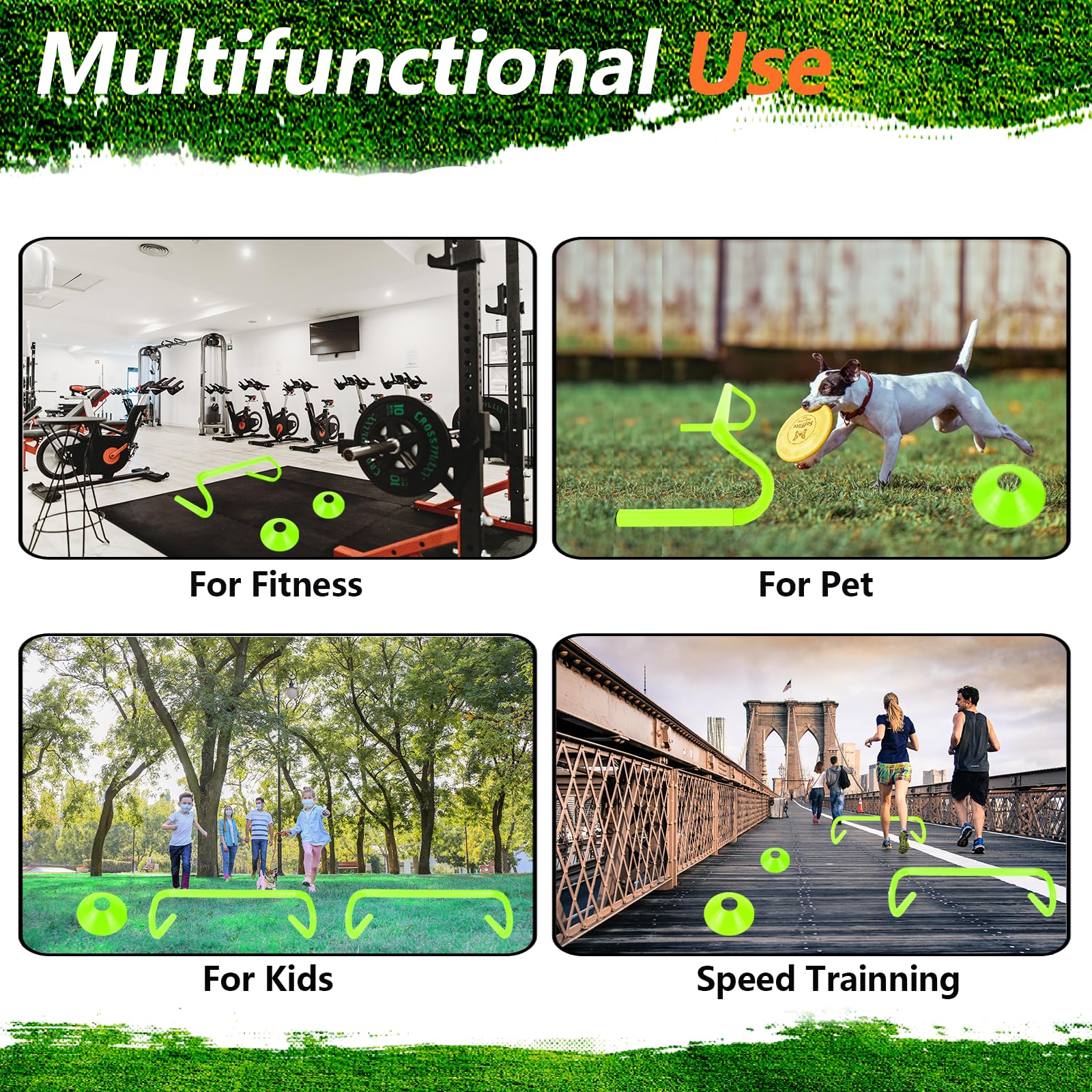 10 obstáculos de entrenamiento de agilidad de velocidad de 6 pulgadas con 6 conos de marcador, duraderos y desmontables, obstáculos de entrenamiento pliométricos de todas las velocidades,