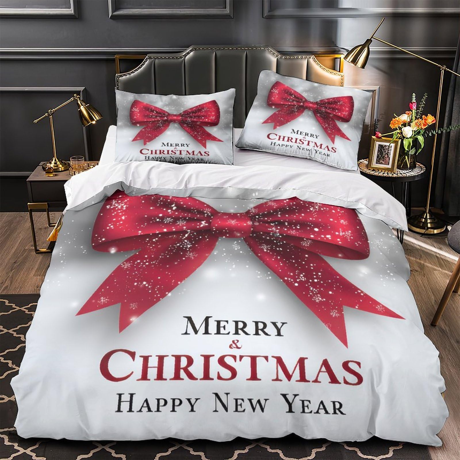 Linge de lit nœud de Noël single pour garçon et fille 140x200