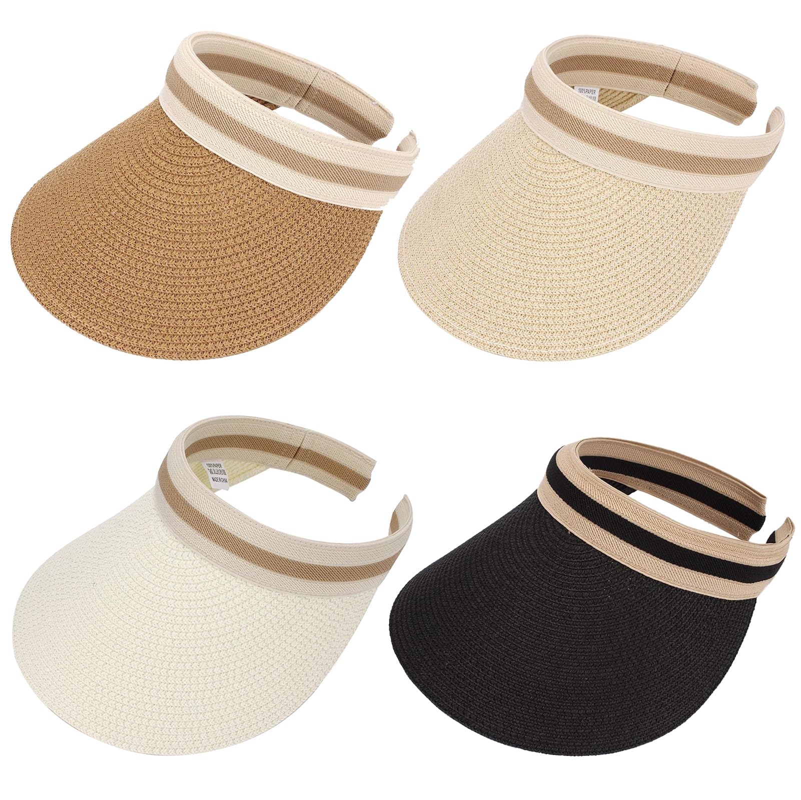 4 Pcs Straw Sun Visor Hat for Women Summer UV Protection  display picture 3