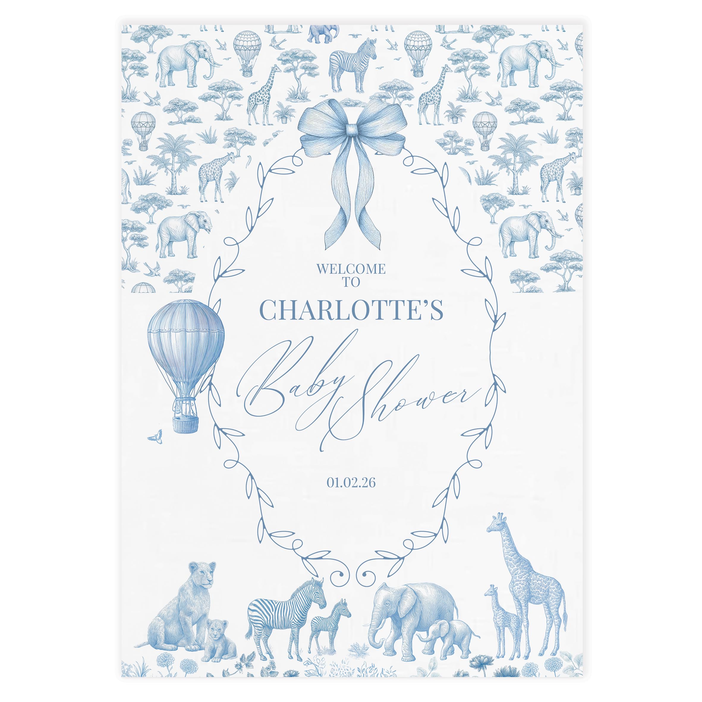 Personalised Baby Shower Welcome Poster Toile Safari Theme