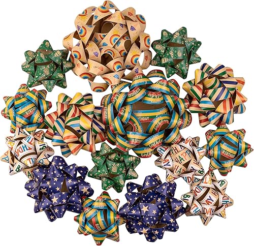 RUSPEPA Surtido de lazos de regalo de papel kraft, diseño de estrella, rojo y azul para el 4 de julio, vacaciones, cumpleaños, boda, baby shower,
