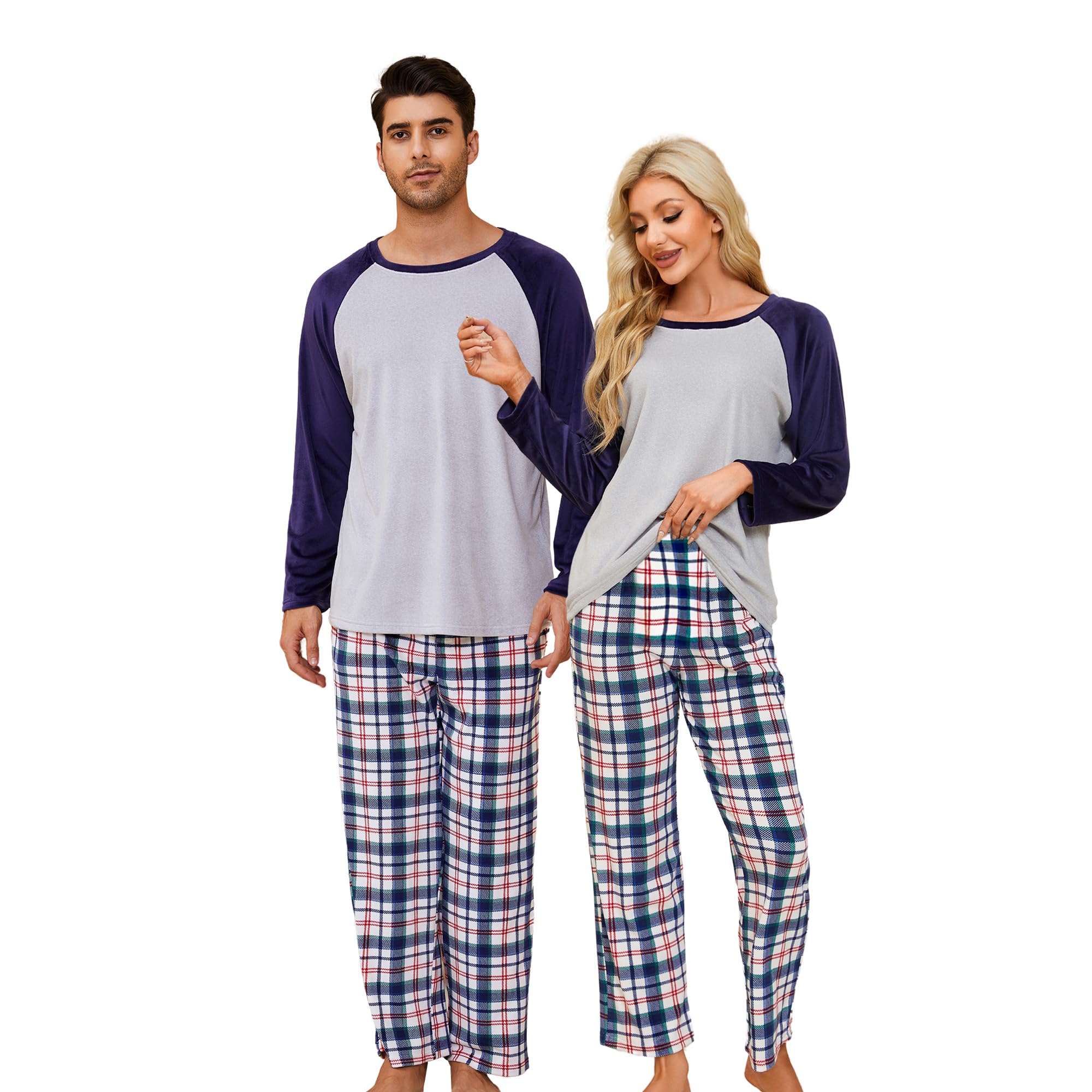 U2SKIIN Matching Pajamas for Couples Plaid Ultra Soft Pullover Pjs Set for Men and Women Warm Loungewear