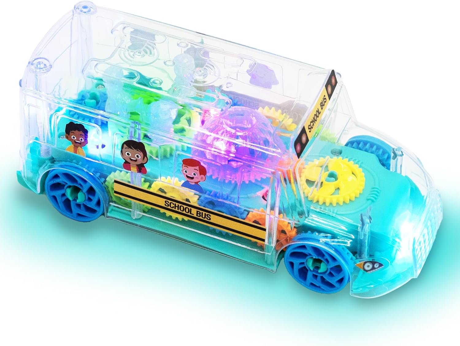 ArtCreativity Light Up School Bus Toy for Toddlers - Bump and Go School Toy Bus with Colorful Spinning Gears, LED Lights, and Music - Autism Sensory Toys for Boys Ages 4 5 6 7 8