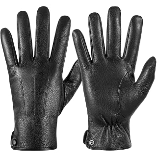 QOF Winter Genuine Leather Gloves for Men, Cashmere Warm Lined Finger Touchscreen Texting Driving Gloves - Amazon product rated Grade A