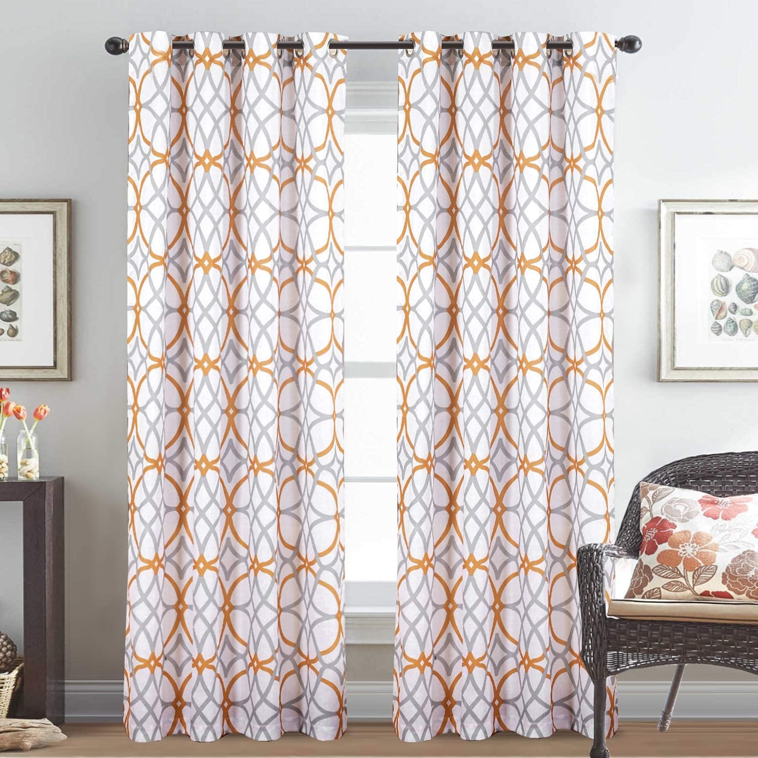 H.VERSAILTEX Geo Pattern Linen Curtains Light Filtering Privacy Protecting Panels Premium Soft Rich Material Drapes Window Treatment, 2 Pieces