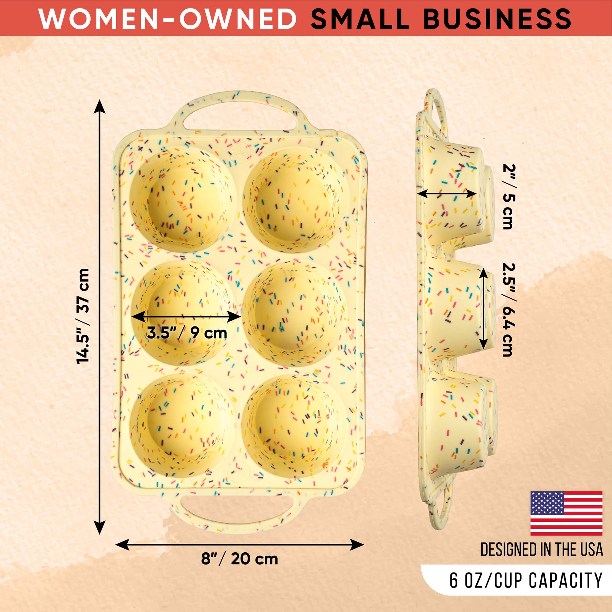 BAKE BOSS Konfetti Silikon Jumbo Muffinform 6 Cups, Antihaft-Cupcake-Formen zum Backen, robuste große Silikon-Muffinformen zum Backen, BPA-frei, leicht zu lösen, ofen- und spülmaschinenfest