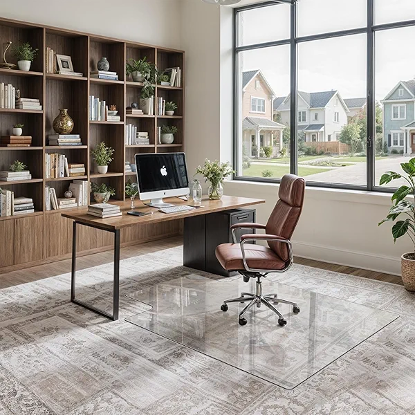 Furnbar Irregular Office Chair Mat for Carpet & Hardwood, Upgraded 36" x 46" Dual Use Tempered Glass Chair Mat for Chair and Footrest Under Desk