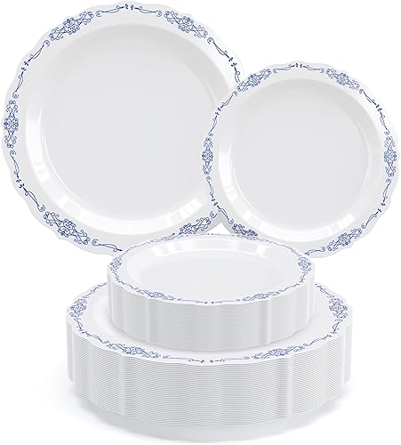 Exquisite Platos de plástico victorianos, 80 platos desechables de plástico para fiestas para 40 invitados, platos de postre de 40 x 7.5 pulgadas y