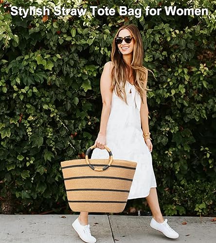 Miniatura 5 de Beach Bags for Women Straw Tote Bag Summer Beach Bag Large Woven Straw Tote for Vacation Holiday