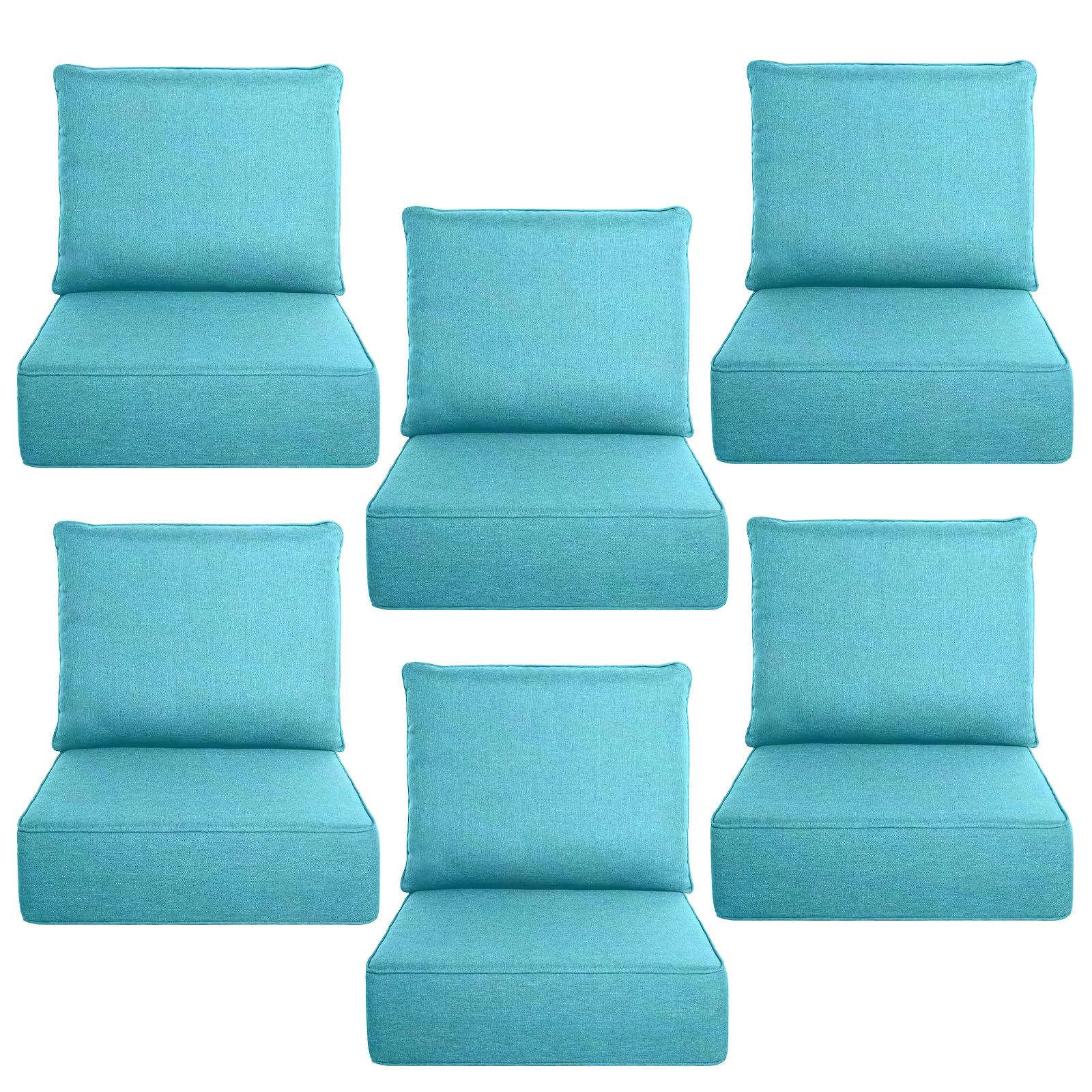 Luxury 6" Thick Outdoor Cushion Set 6 - 22x24 Patio Furniture Cushions with 28D High-Density Foam, Water-Resistant &amp; Fade-Resistant Fabric, Removable Covers for Patio Furniture Sofa Couch -Turquoise
