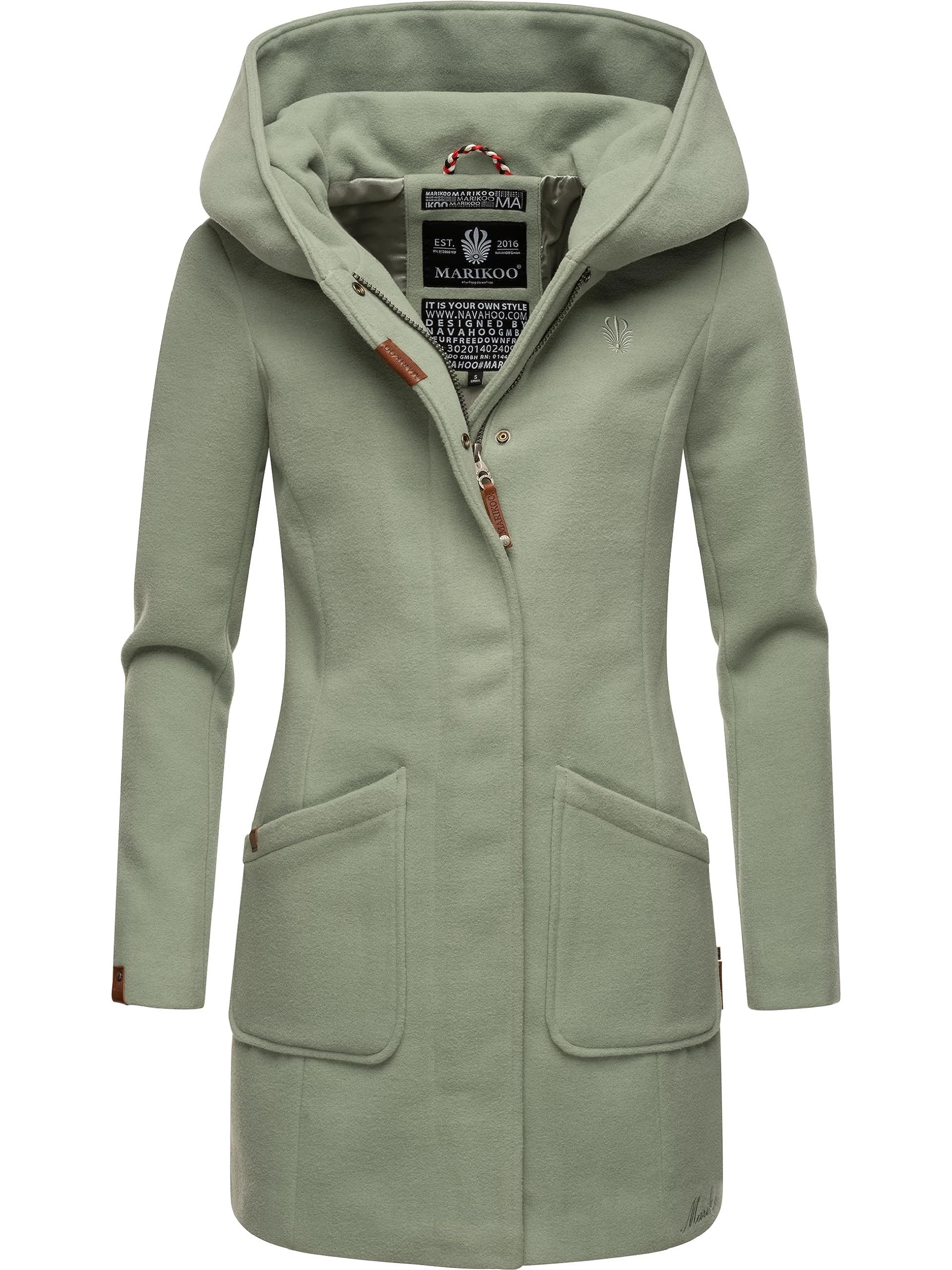MARIKOO Women's Wool-Look Warm Trench Coat with Hood XS-5XL, S