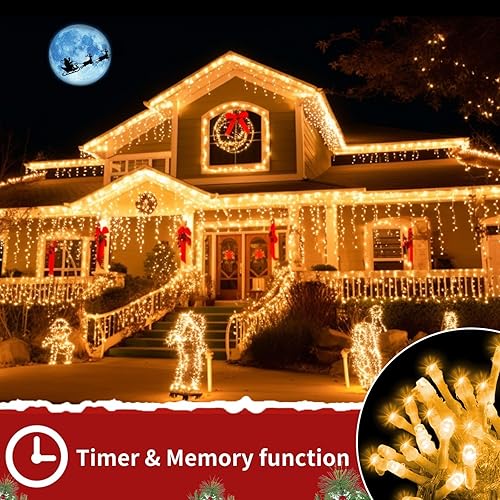Miniatura 6 de 506 luces LED de Navidad impermeables para exteriores, luces de carámbano enchufables de 56 pies para decoraciones exteriores con control remoto,