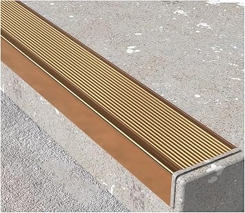 YLLFFLL 36 48 72 Inch Long Non Slip Aluminum Stair Nosing, Indoor Outdoor Aluminum Stair Edge Protector for Kids/Elderly, Black Gold Grey Silver Stair Step Edge TrimGold,72inch/183cm