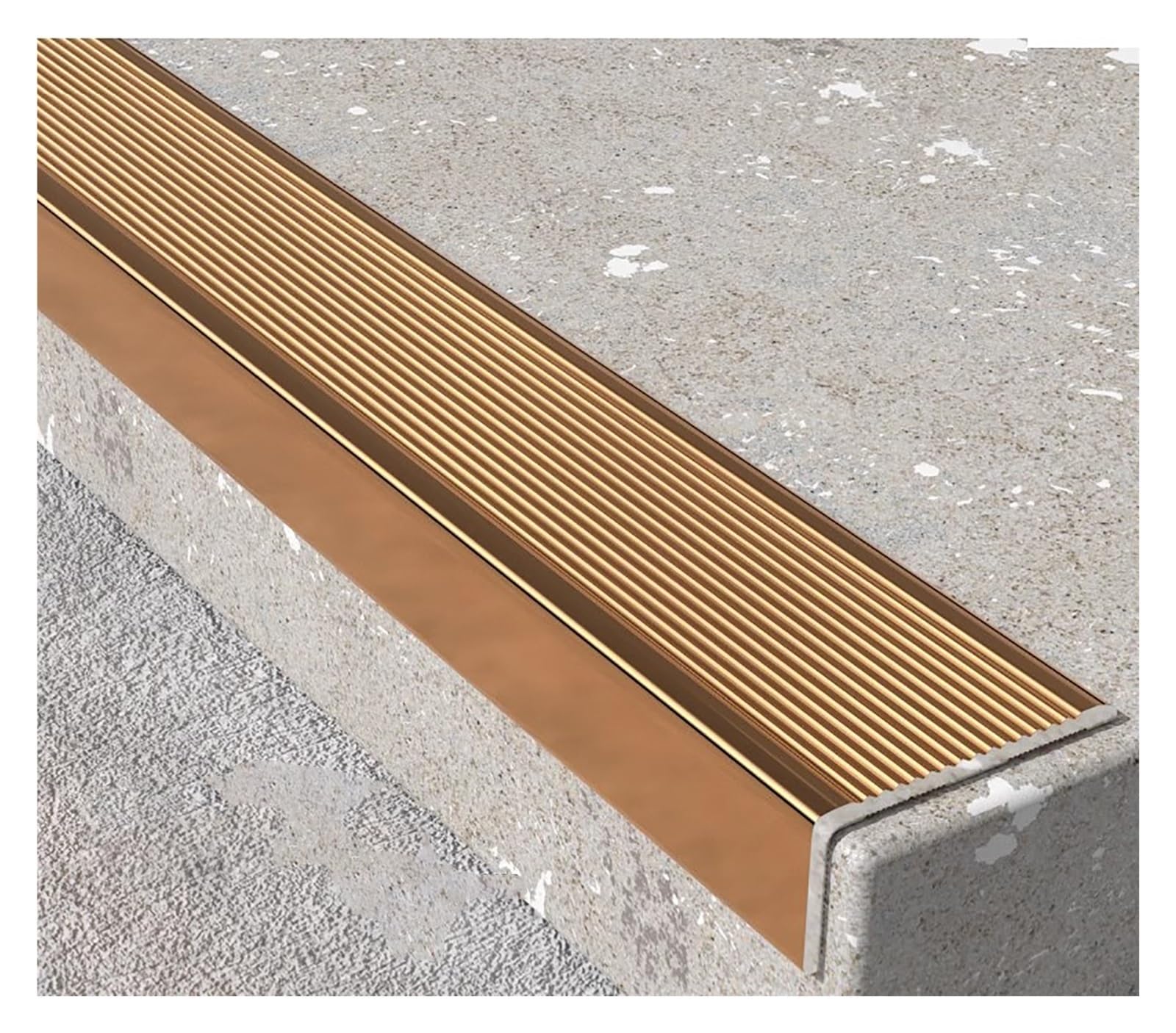 Moldura moderna impermeable en acabado oro para peldaños de porche exterior