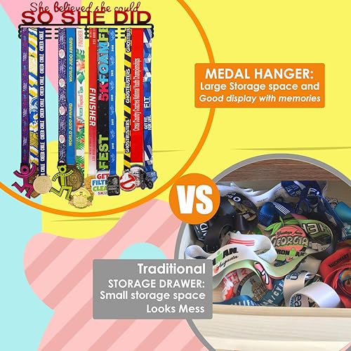 Vista 18 de Medal Hanger Display Upgrade-Medal Holder Wall Mount Easy to Install Race Runner for Your Medals Lujo cepillado