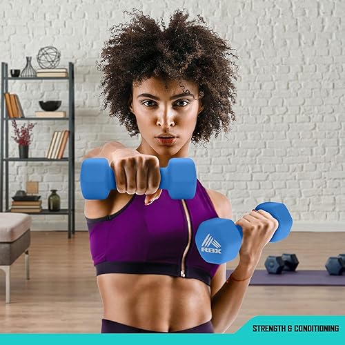 Miniatura 5 de RBX - Juego de mancuernas de neopreno con agarre antideslizante, equipo de entrenamiento de fuerza, pesas de entrenamiento para entrenamiento en